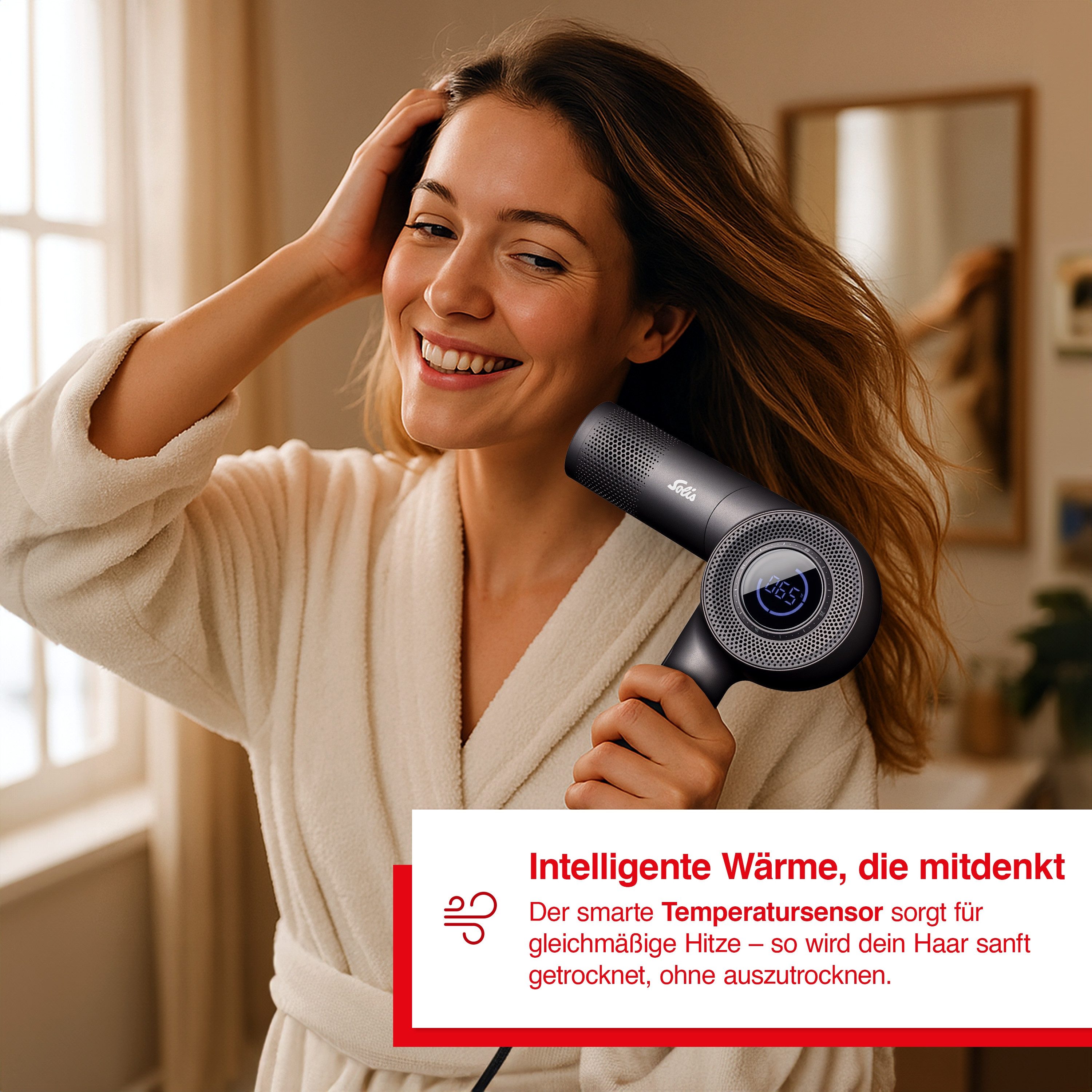 SOLIS OF SWITZERLAND Haartrockner AirVolution 380, Typ 3807, 1600 W, Vier Einstellmöglichkeiten, LED-Display, mit Temperaturkontrolle