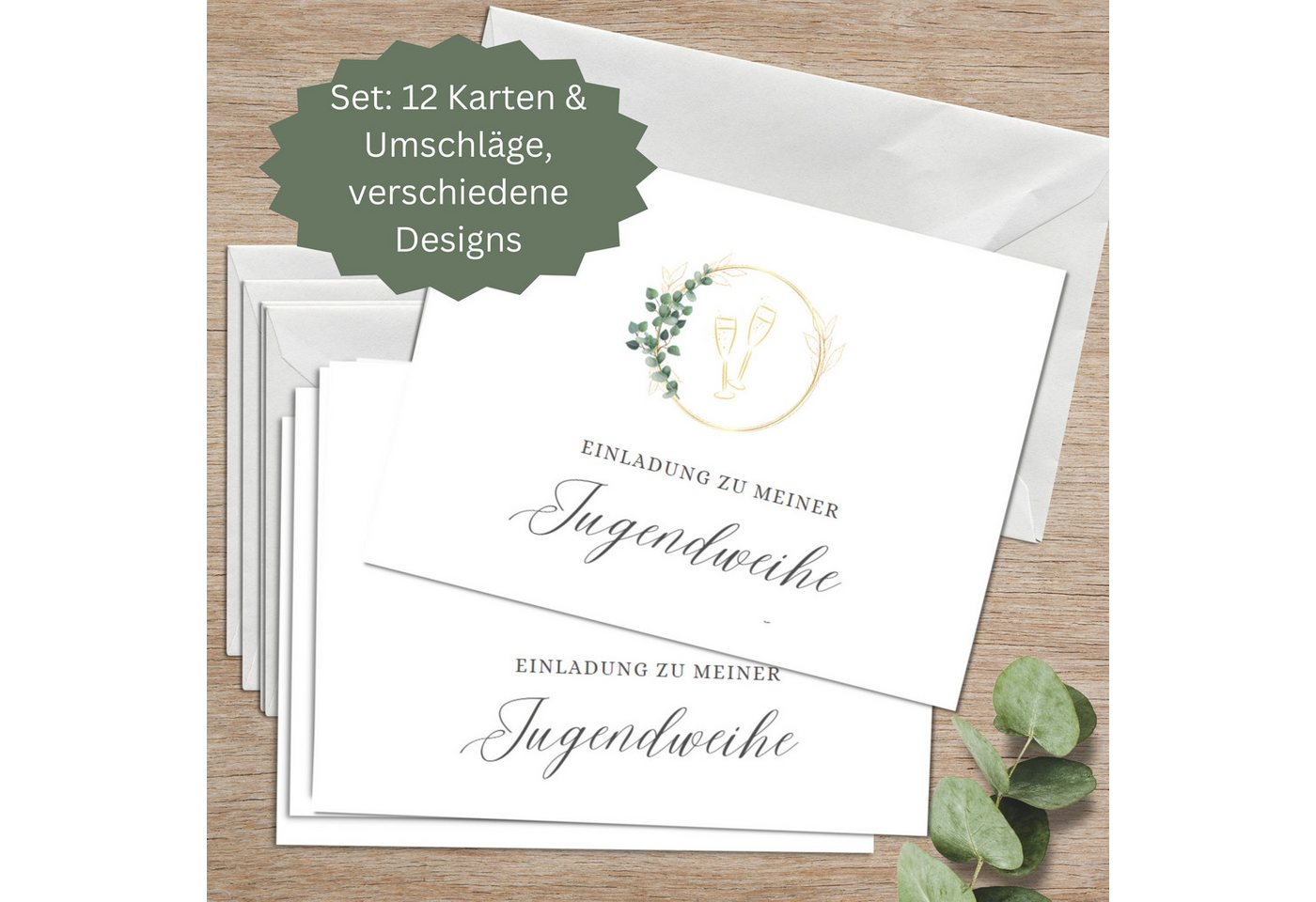 Thumbnail - Briefzauber Einladungskarten 12x Jugendweihe Einladungskarten mit 12x Umschlägen