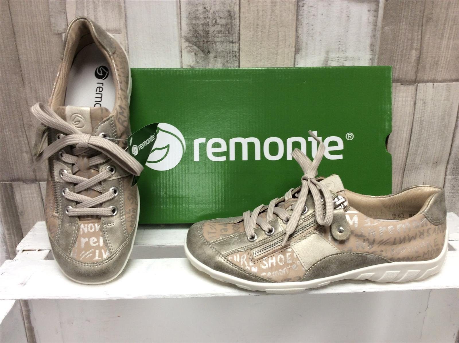 remonte Damen Schnürschuh beige-metallic mit seitlichem Reißverschluß Schnürschuh