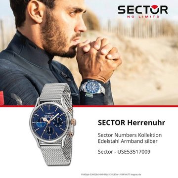 Sector Multifunktionsuhr Sector Herren Armbanduhr Multifunkt, (Multifunktionsuhr), Herren Armbanduhr rund, extra groß (ca. 43,5x36,1mm), Edelstahlarmband