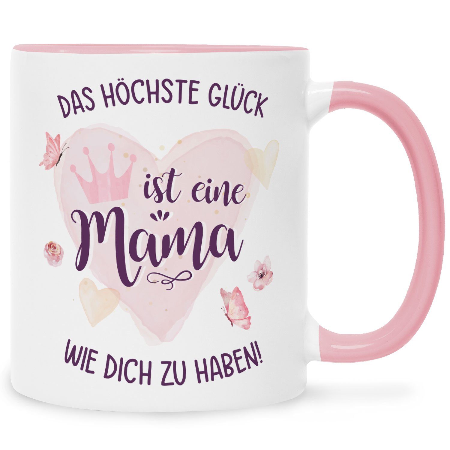 GRAVURZEILE Tasse mit Spruch - Das höchste Glück für Mama & Eltern -, Keramik, Farbe: Rosa