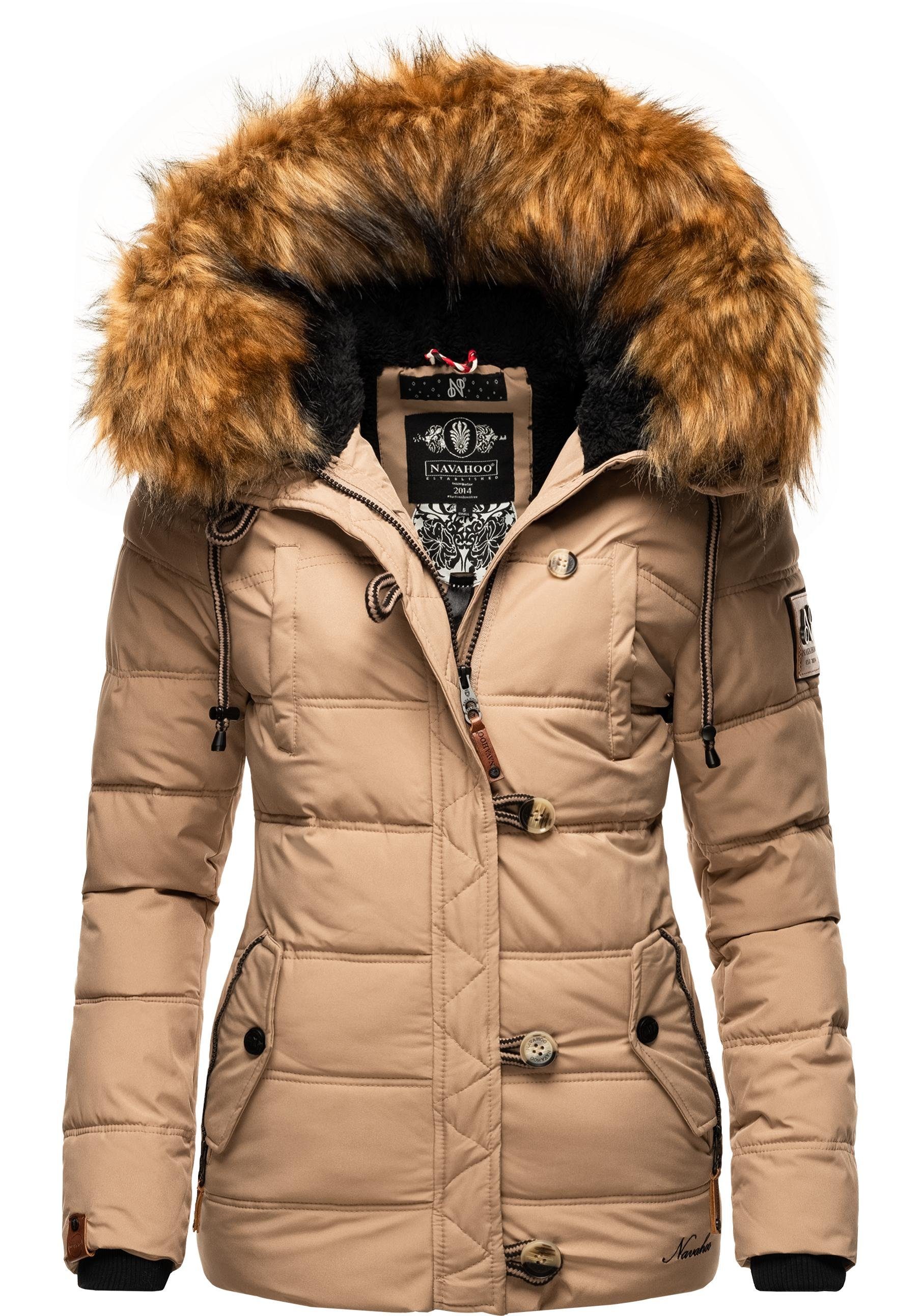 Navahoo Winterjacke Zoja stylische Steppjacke mit Kunstpelz Kapuze taupe | Übergangsjacken