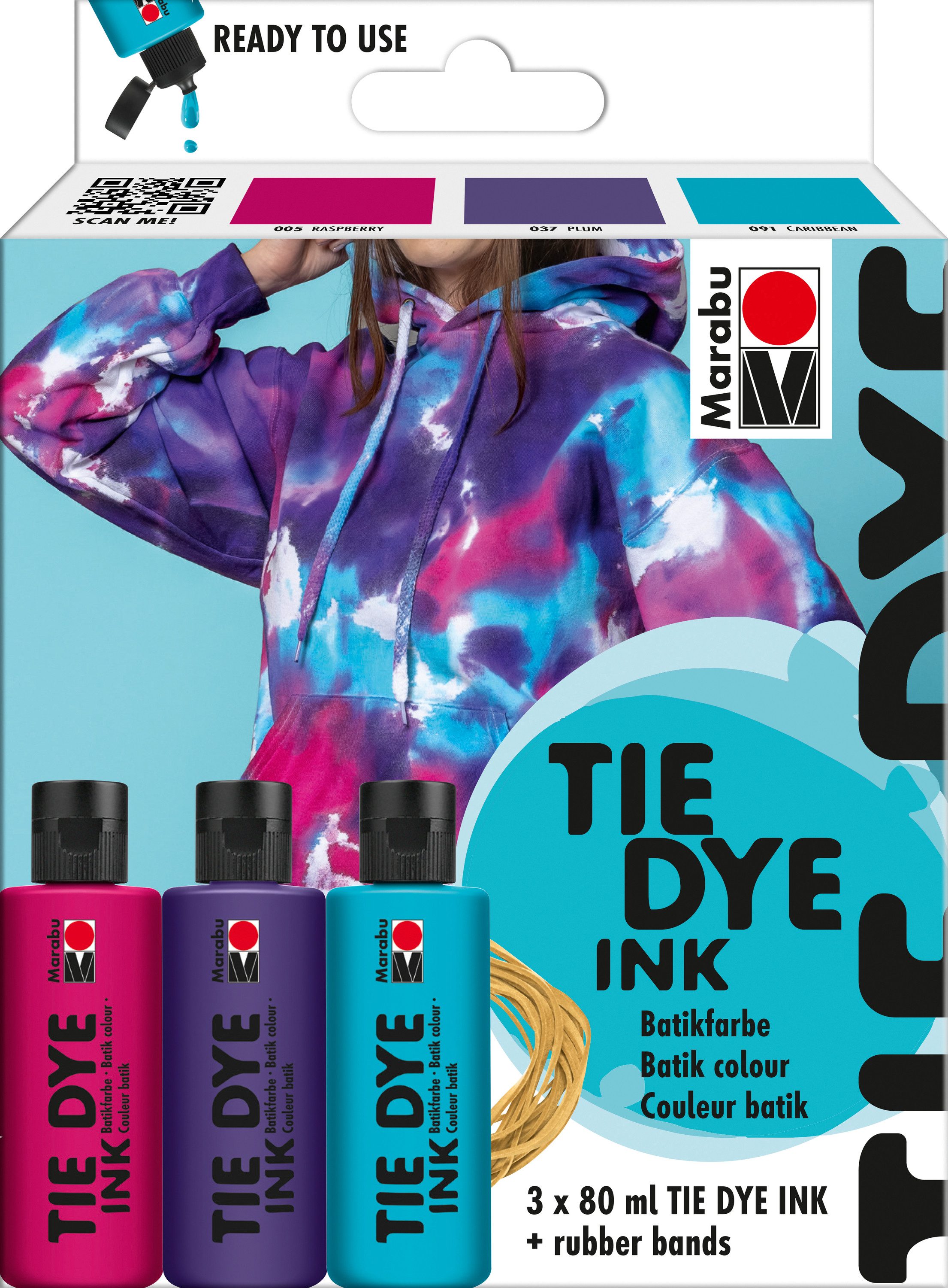 Marabu Bastelfarbe Batikfarbe flüssig Tie Dye, 3 x 80 ml