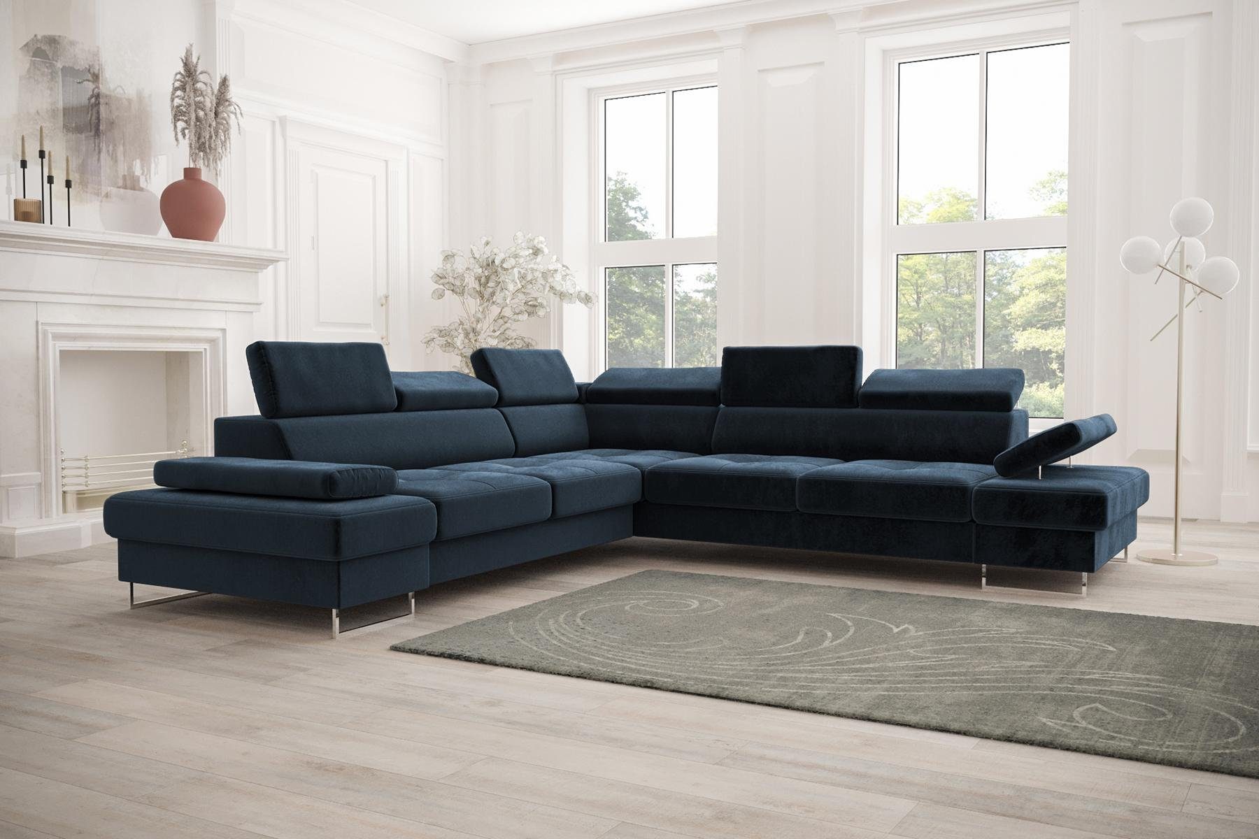 JVmoebel Ecksofa Sofa Couch Polsterung L-Form Wohnzimmer Design, Made in Europe Blau