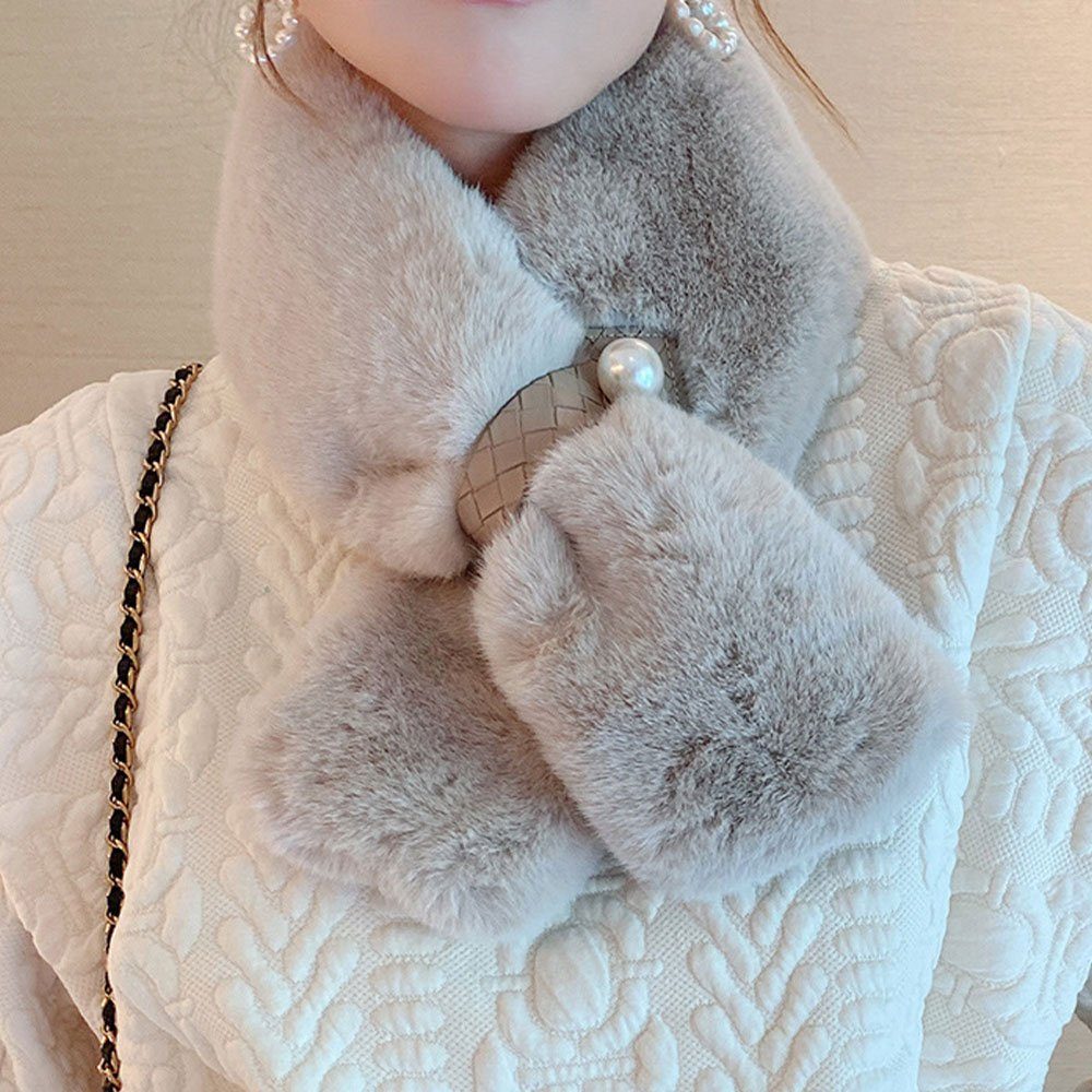 LAKKEC Modeschal Faux Kaninchen Pelz Winter Elegant Plüsch Warm Gemütlich Damen Schal, Warmer Schal mit Perlen Grau