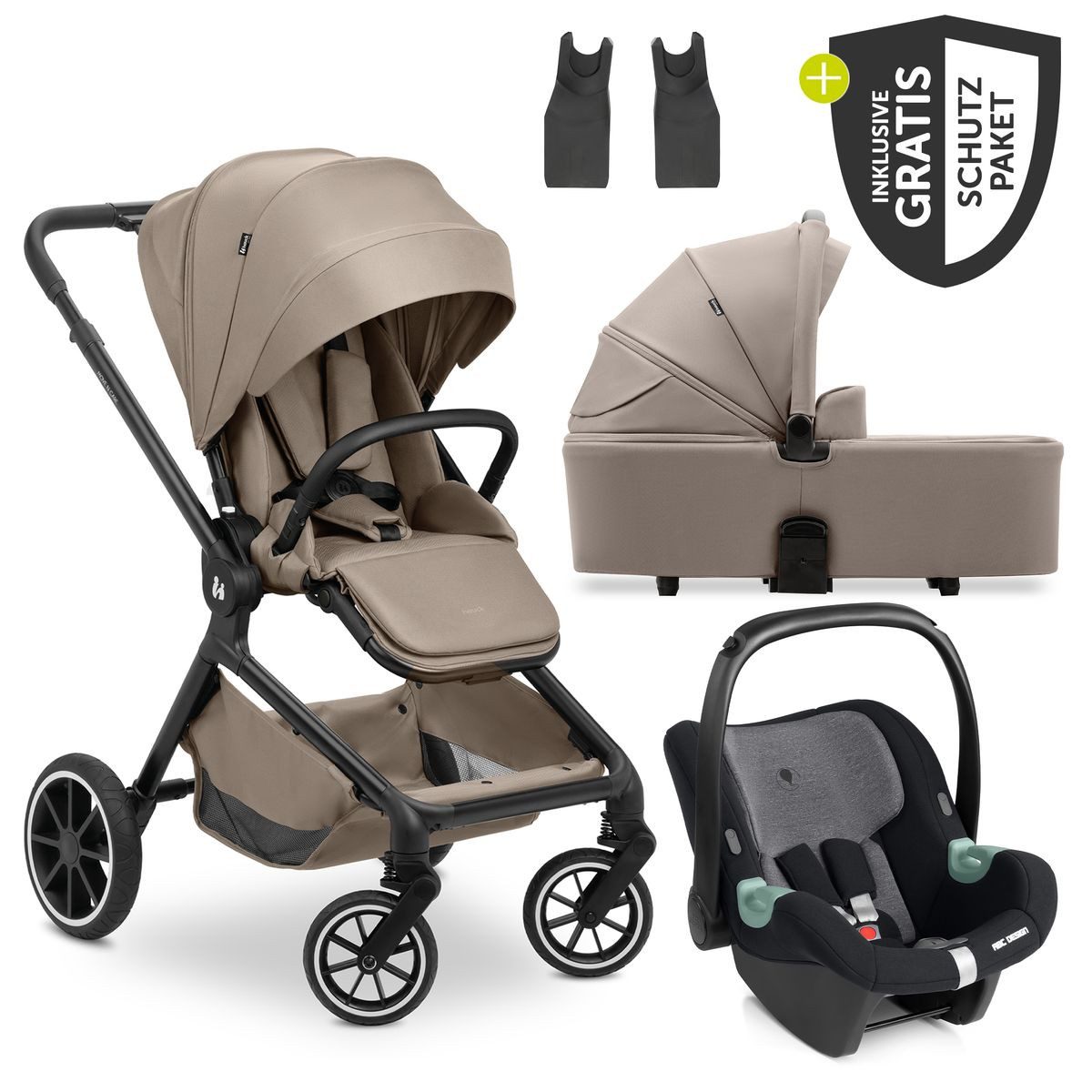 Hauck Kombi-Kinderwagen Move N Care Trio Set - Mocha, 3in1 Kinderwagen Buggy mit Babywanne, Babyschale, Sportsitz & Zubehör