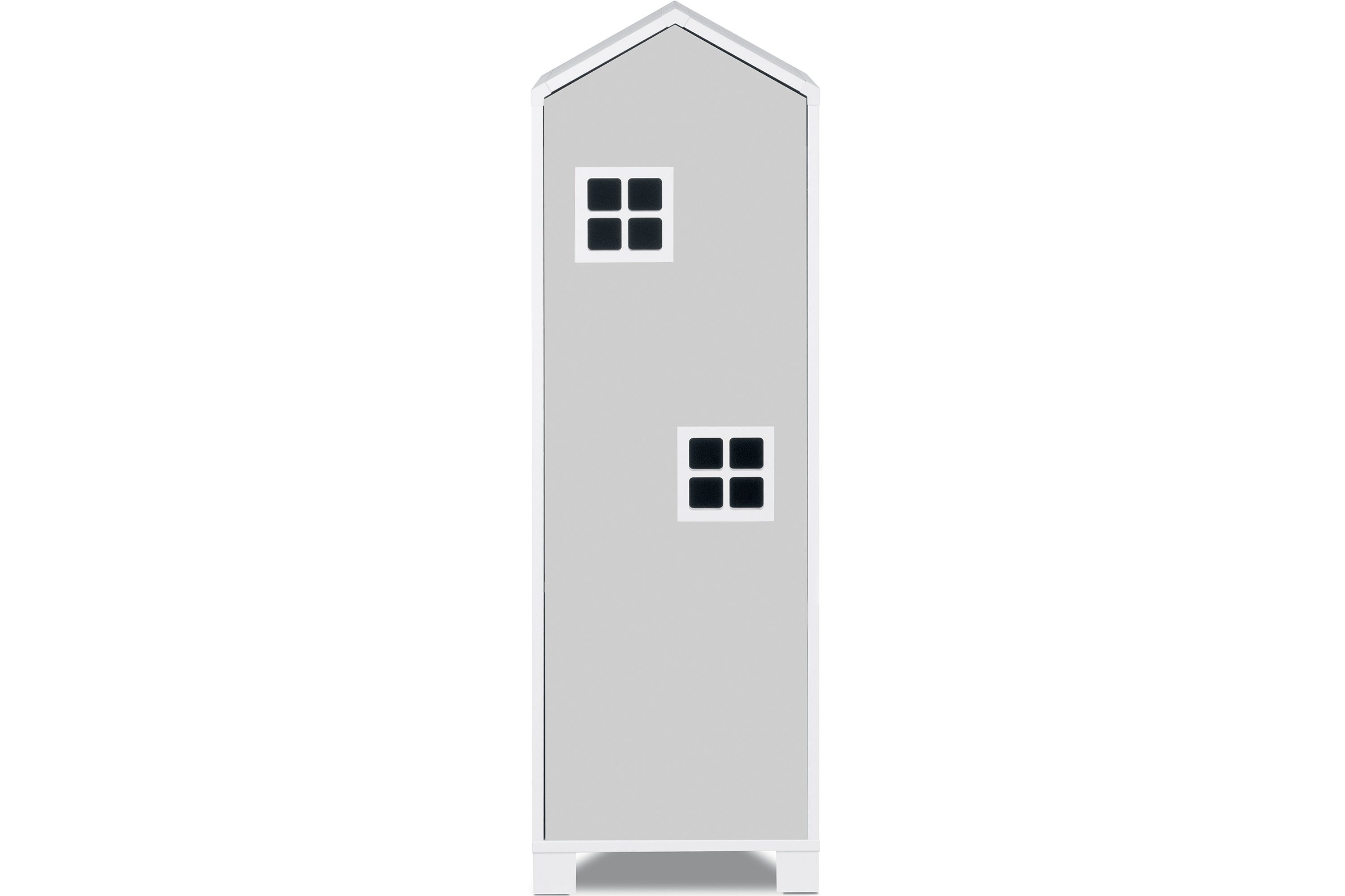Einlegeböden, mit / 3 Grifffunktion Türen, Fenster weiß Schrank Hausform MIRUM Kinderkleiderschrank grau Spielzeugschrank mit Drehtürenschrank Konsimo