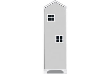 Konsimo Kinderkleiderschrank MIRUM Spielzeugschrank Drehtürenschrank Hausform Schrank 3 Einlegeböden, mit Türen, Fenster mit Grifffunktion