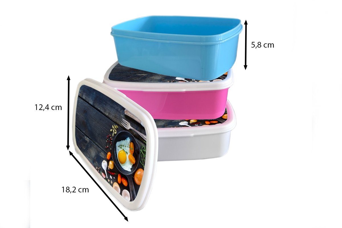 Lunchbox für Kunststoff, weiß Jungs MuchoWow - (2-tlg), Brotdose, Kochen für Mädchen Brotbox Frühstück, Erwachsene, - Ei und Kinder und