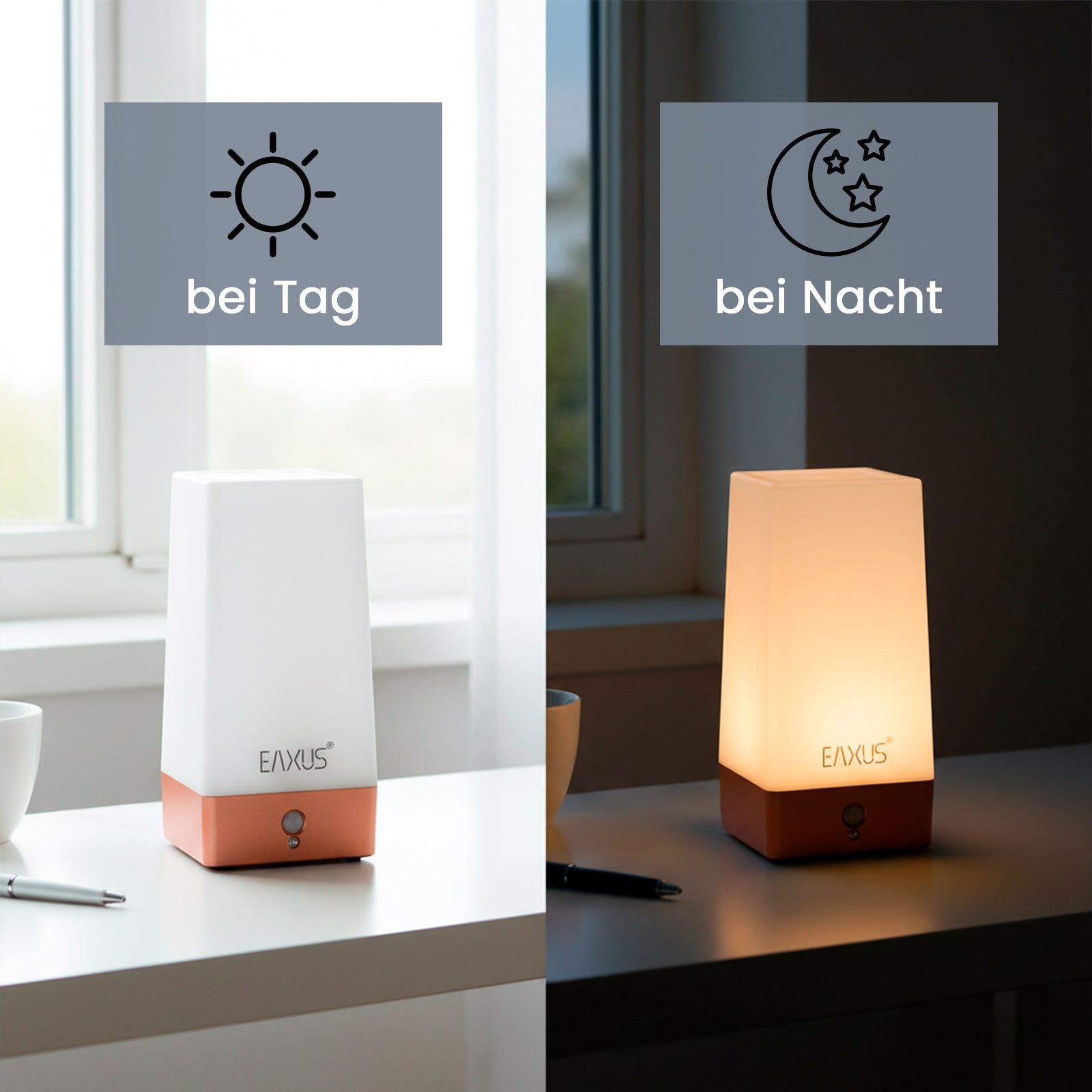EAXUS LED Tischleuchte Kabllose Nachtlampe im Kupfer/Bronze Look, mit Beweg günstig online kaufen