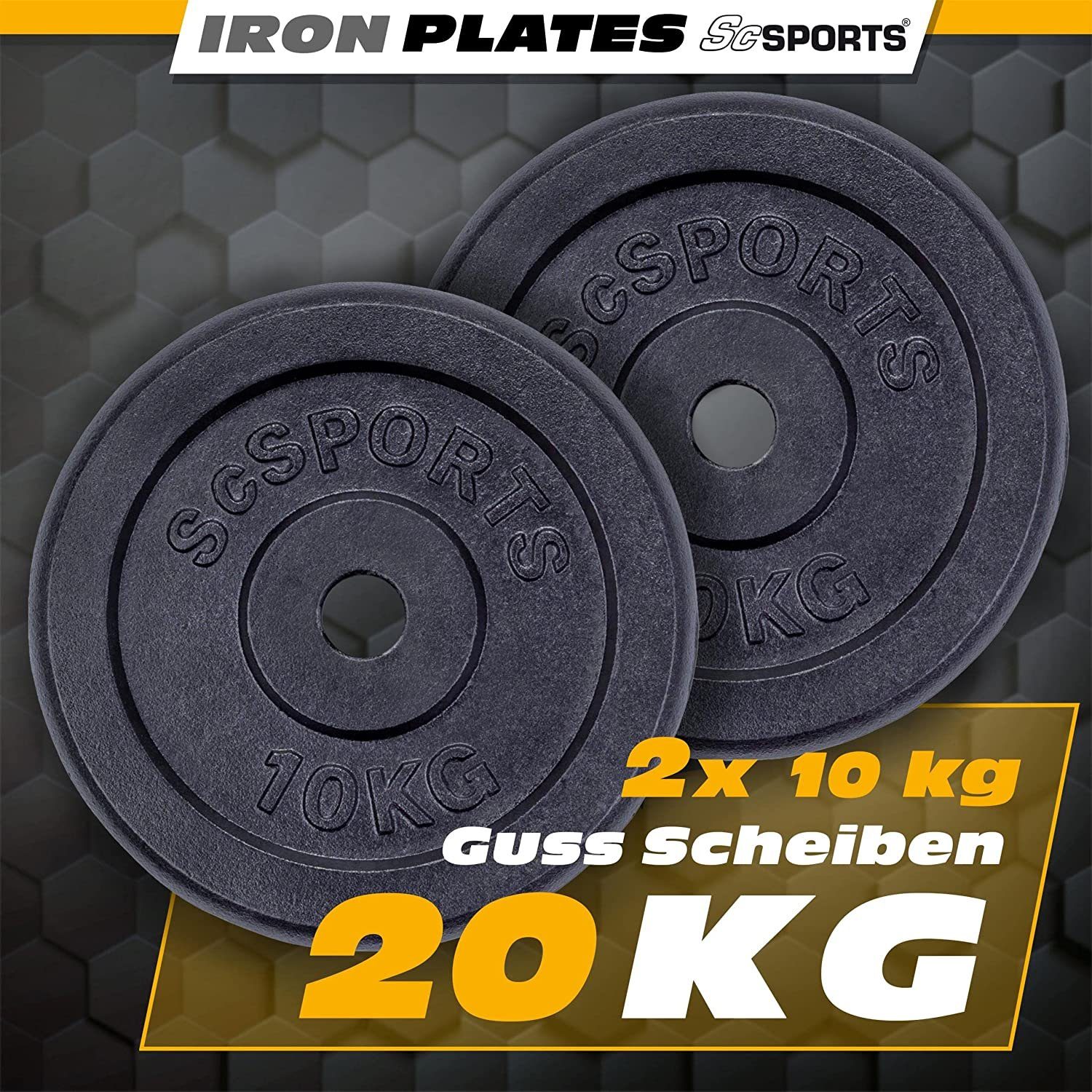 kg Hantelscheiben Set ScSPORTS® (10002968-tlg) Gewichtsscheiben Gewichte, 20 30/31mm Gusseisen