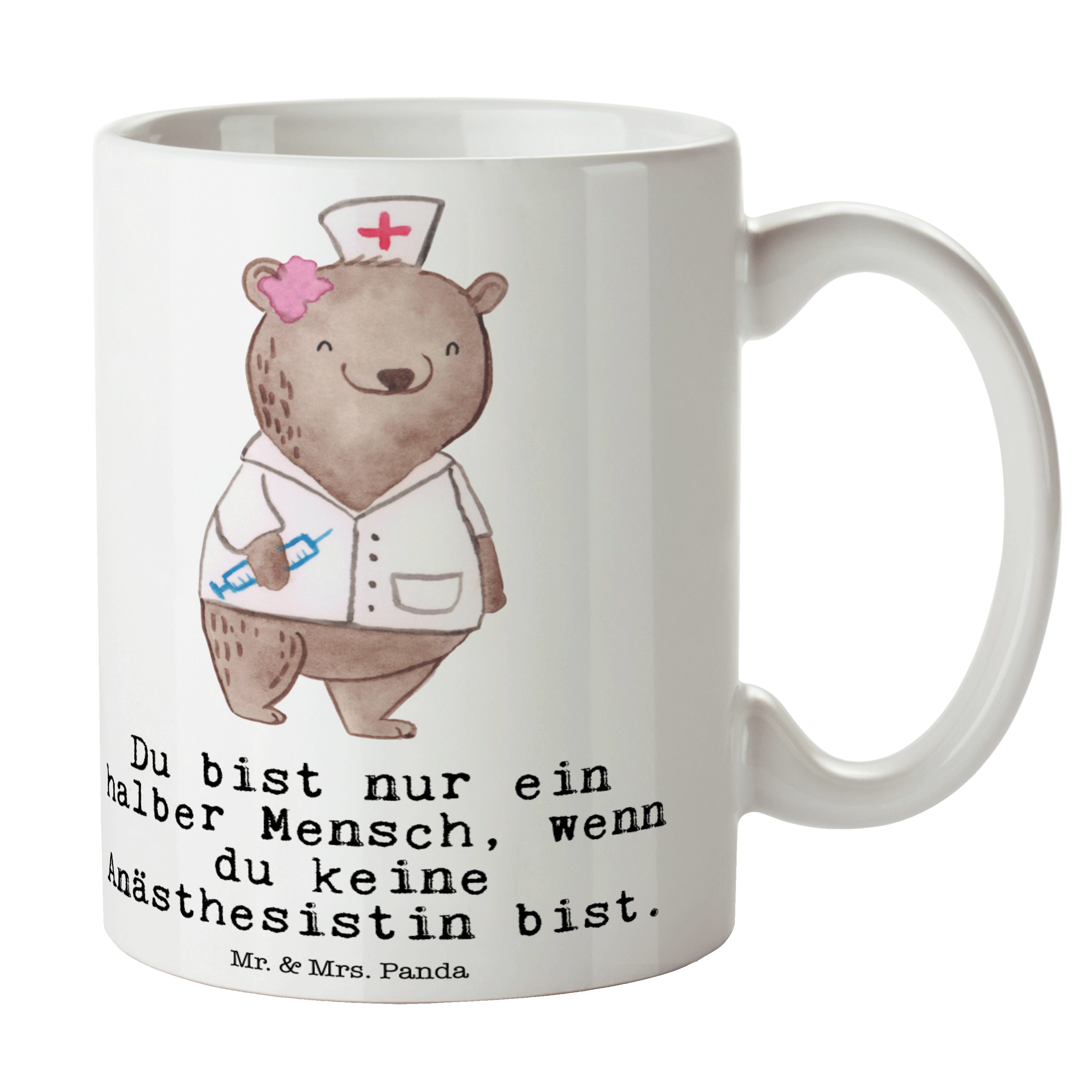 Weiß - Narkoseä, Mrs. Danke, Anästhesie, Mr. Panda Keramik Geschenk, Tasse & mit Anästhesistin Herz -