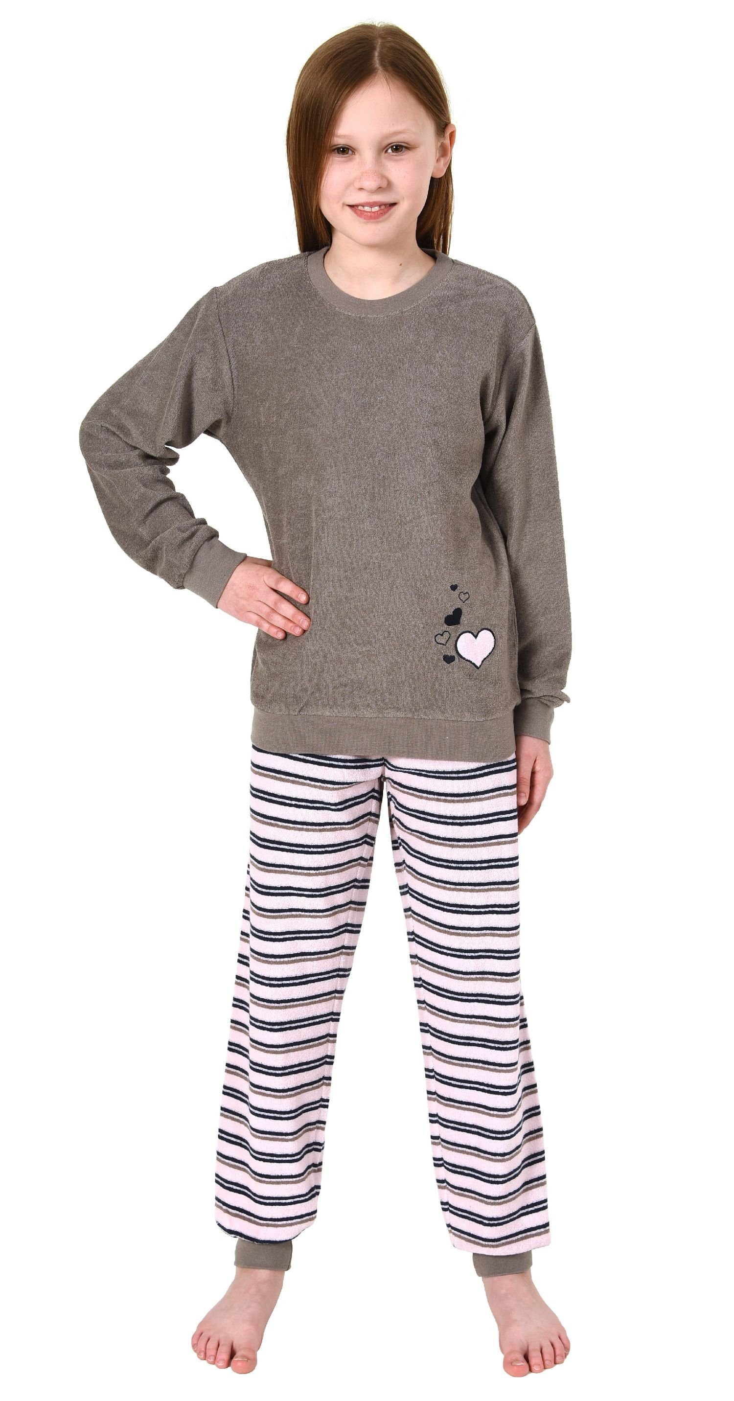 Normann Pyjama Mädchen Frottee Pyjama langarm mit Bündchen Schlafanzug mit  Herz - Motiv - 291 401 13 570