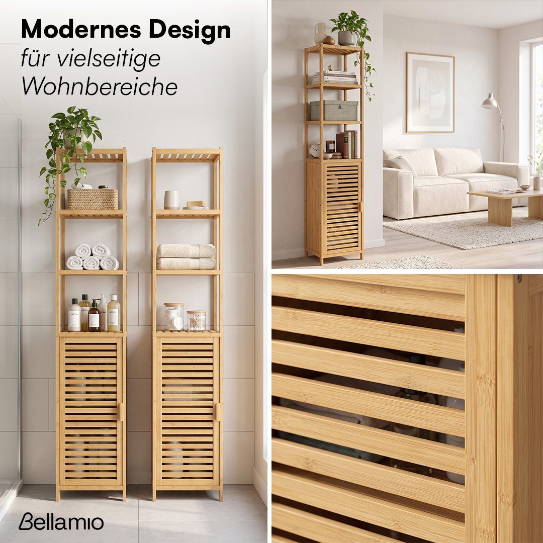 Bellamio Hochschrank Newa aus Bambus, Badezimmerschrank mit Ablage, lackiert (5 Fächer) Badezimmerschrank 165×33×33cm, verfügbar in verschiedenen Ausführungen – Bild 5 von 5