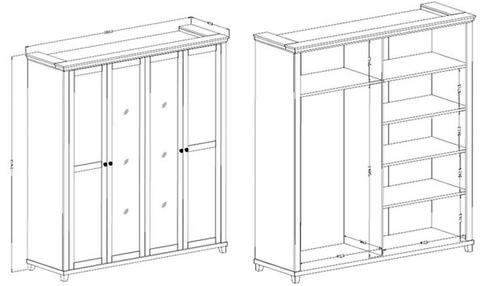 Bett) - Helvetia (Set, - 1 Schlafzimmer-Set Nachttische 2 Evora, Kleiderschrank 1