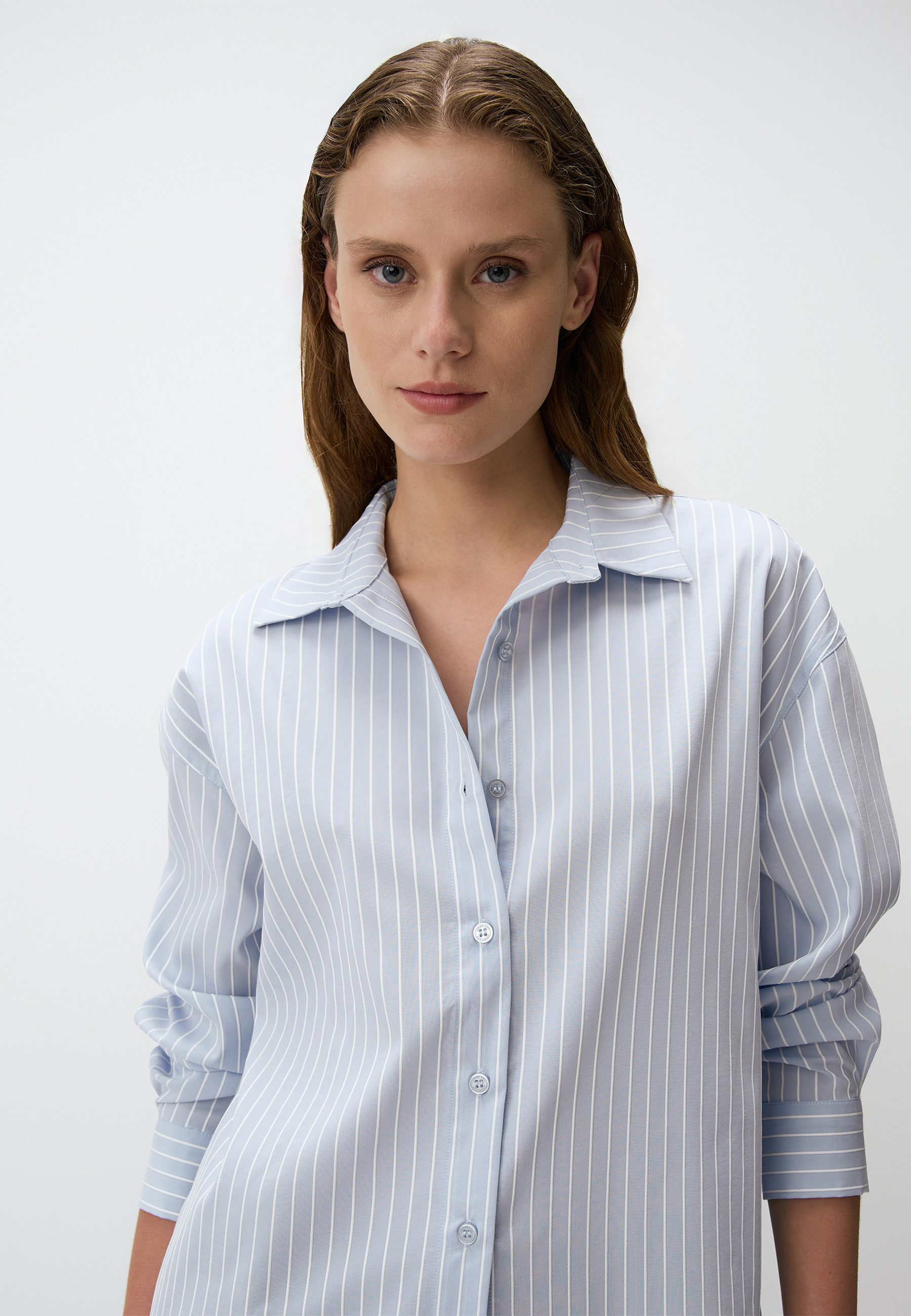 Shirtbluse Linie Gemustert Langärmlig Hemd