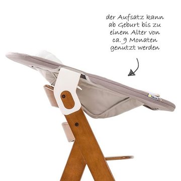 Hauck Hochstuhl Alpha Plus Walnut - Newborn Set (Set, 4 St), Holz Babystuhl ab Geburt mit Aufsatz für Neugeborene höhenverstellbar