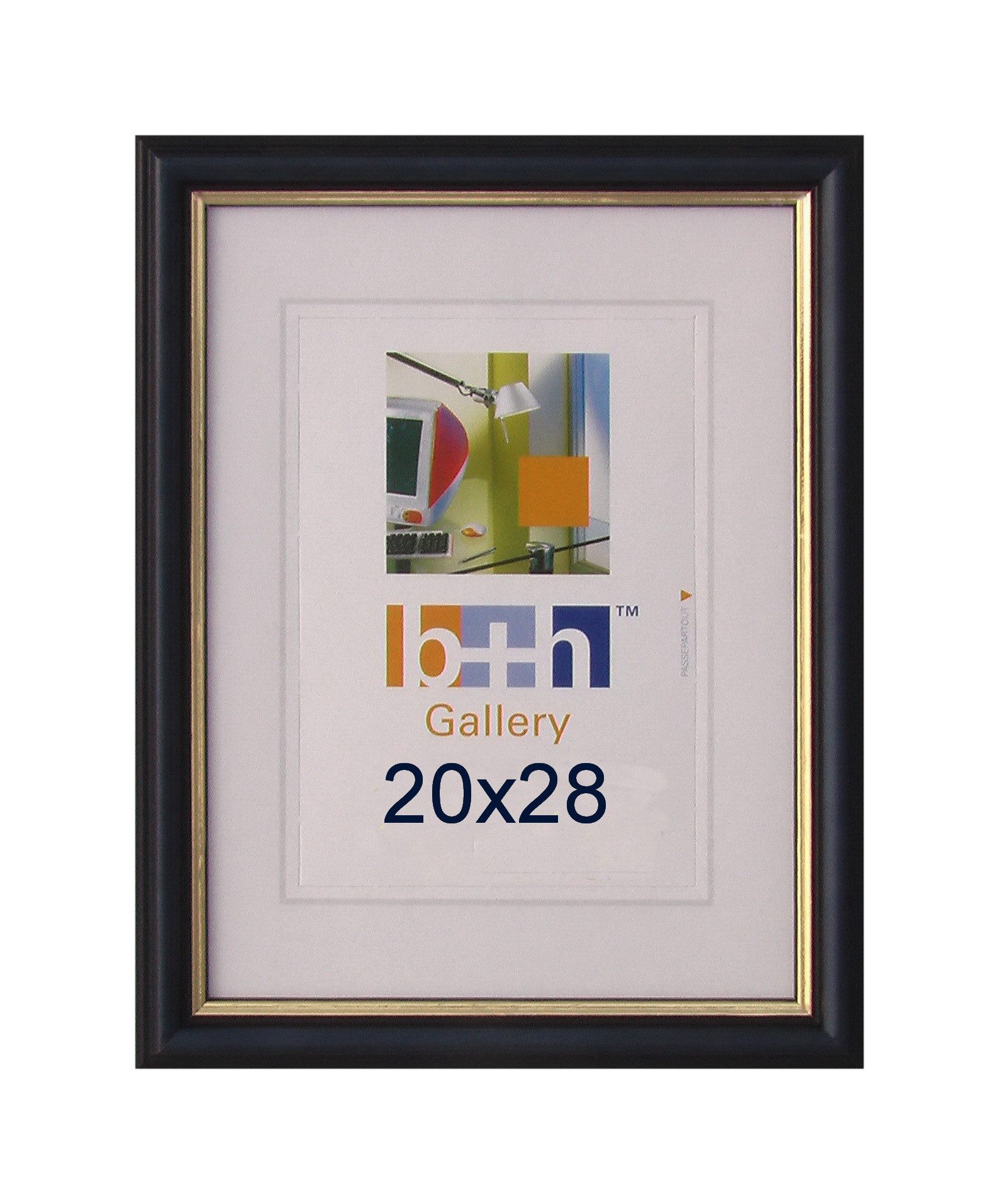 Oslo MasterLine Einzelrahmen Echtholz FSC zertifiziert, Echtglasscheibe Drehspannfedern, Format 20 x 28 cm Rahmenfarbe blau-gold