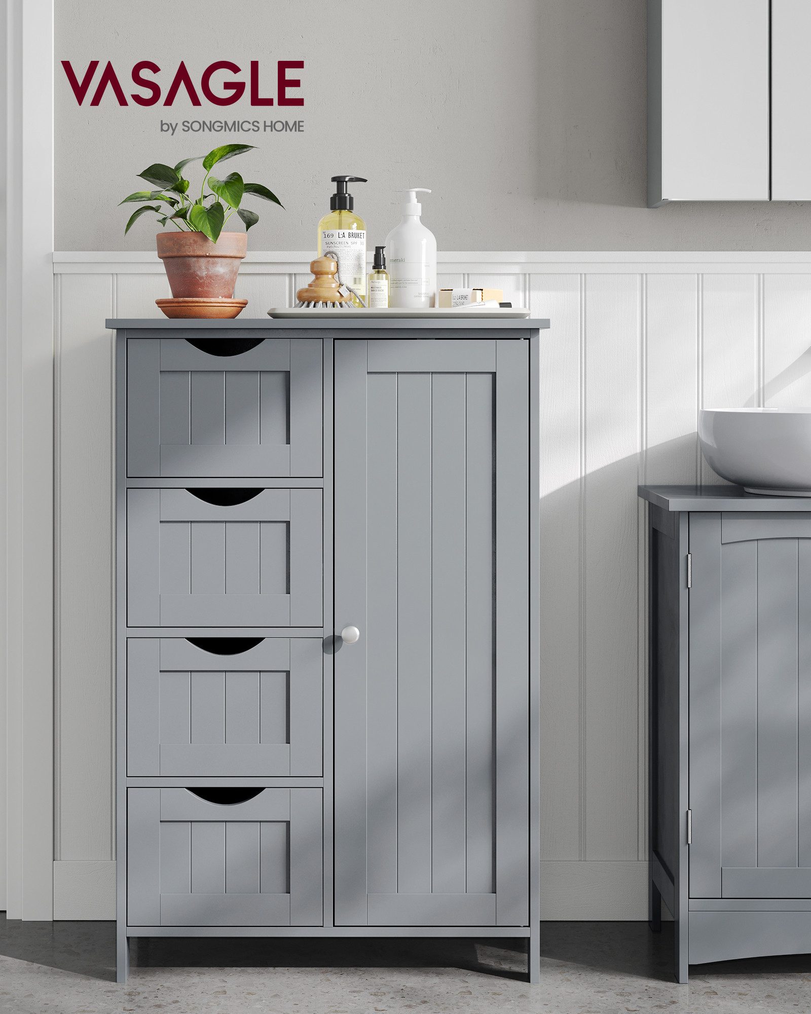 VASAGLE Badmöbel-Set Badezimmerschrank, 4 Schubladen, verstellbare günstig online kaufen