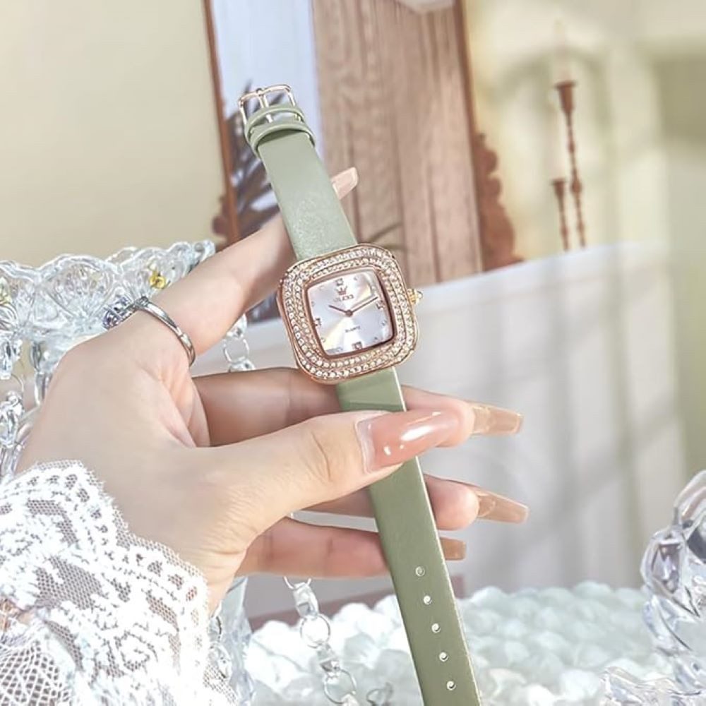 OLEVS Quarzuhr Damenuhr Olevs – Quadratisches Design mit Strass