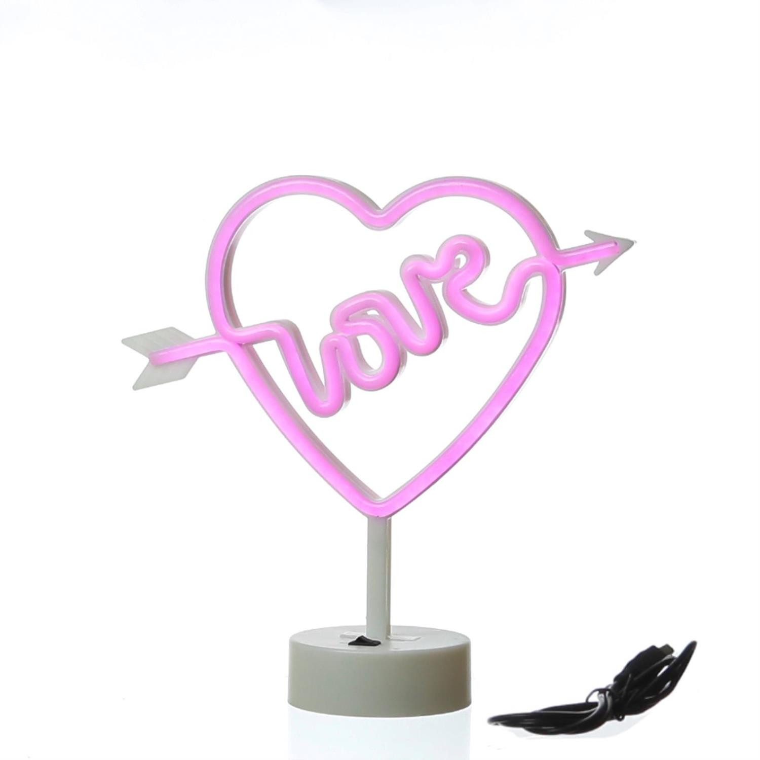 SATISFIRE LED Dekolicht LED Neonlicht LOVE pinkes Herz mit Pfeil Neonschild USB Batterie 25cm, LED Classic, violett – Bild 2 von 5