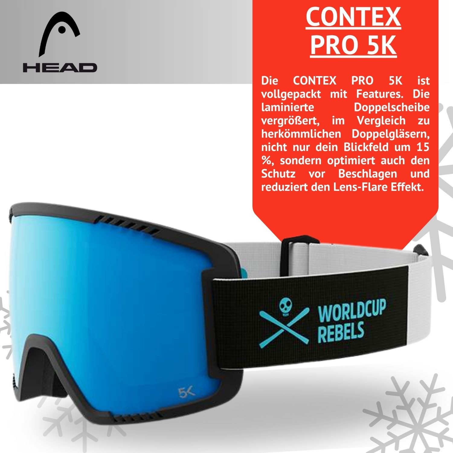 Head Skibrille, Contex Pro 5K Snowboardbrille Skibrille Größe L UV400 UV-Schutz