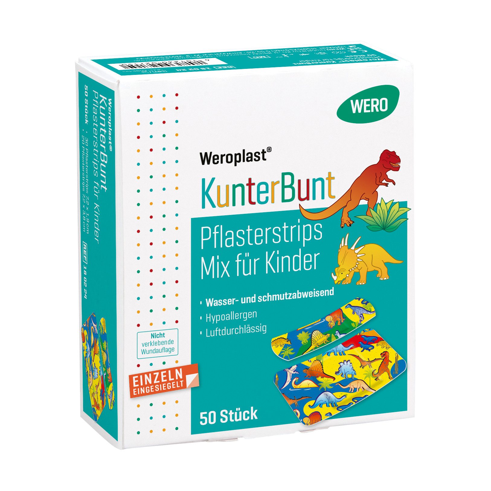 Weroplast® Wundpflaster Weroplast KunterBunt Pflasterstrips Mix für Kinder, 50 Stk/Pkg (50 St), Pflasterstrips