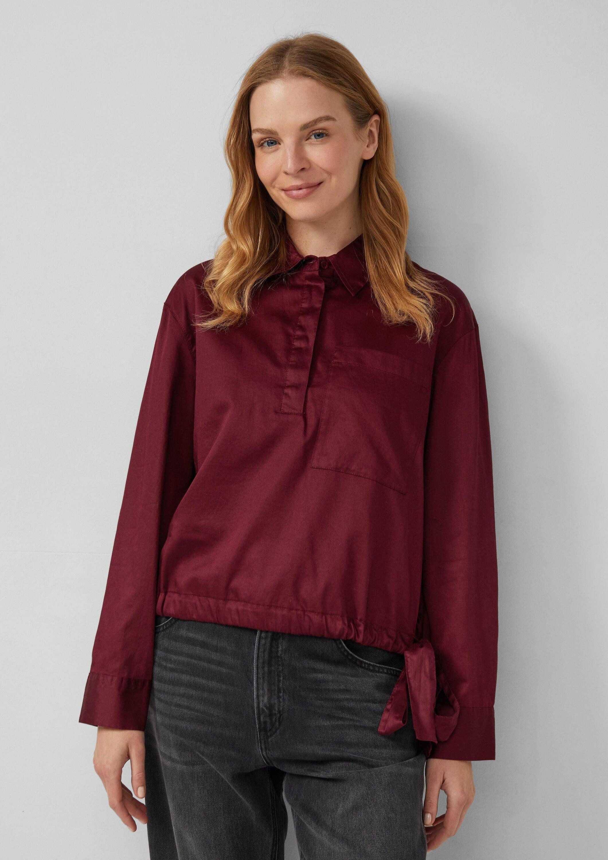 s.Oliver Langarmbluse Bluse Baumwollsatin-Bluse mit Bindedetail am Saum