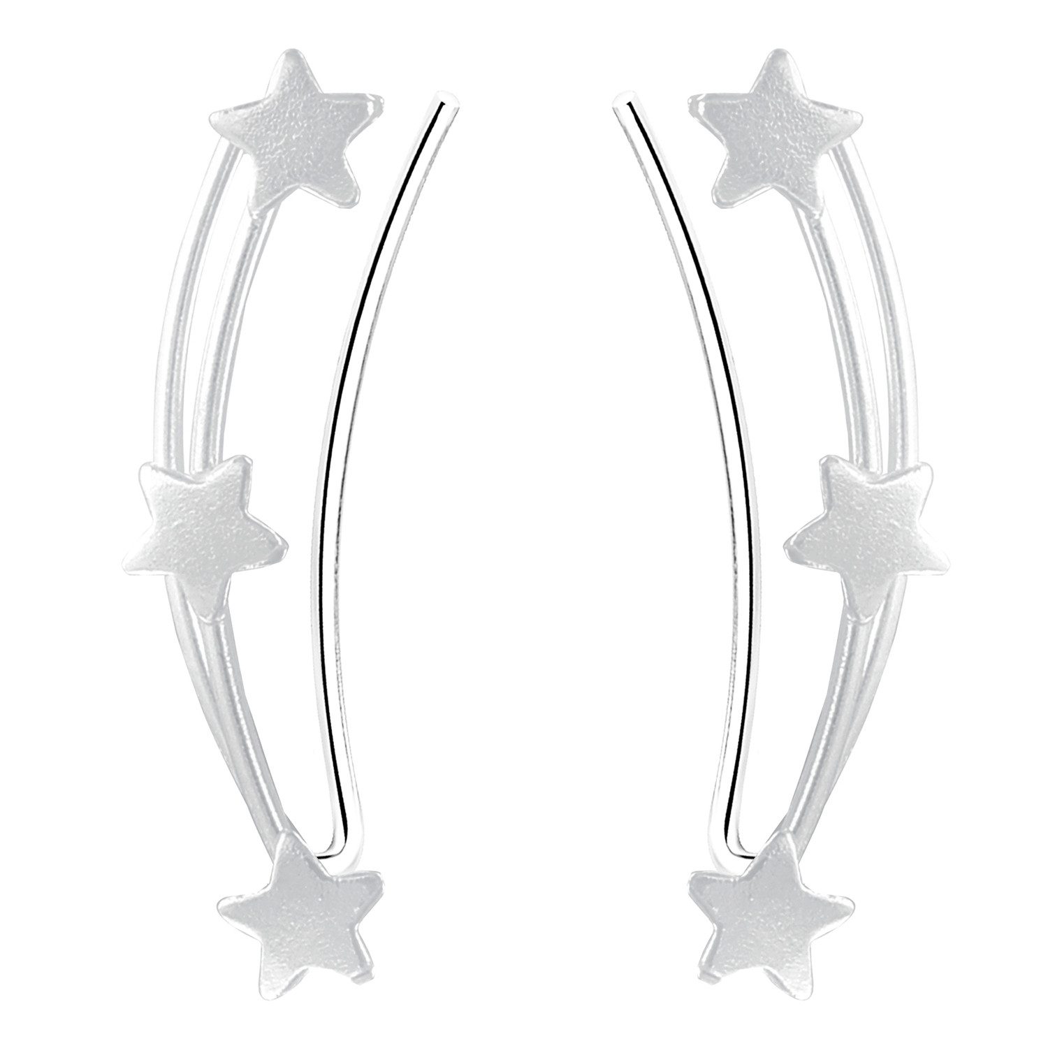LÖB Ohrklemme 925 Silber Ohrringe 3 Sterne Ohrklemme Ohrmanschette Modern Bogen Lang (Geschenke für Frauen Damen Beste Freundin Mutter Mama Ehefrau Oma sie zum Geburtstag Schmuck Sommer, Inkl. Schmuckbox), Ohrstecker Lang Minimalistisch Geometrisch Ear Climber Ohrkletter