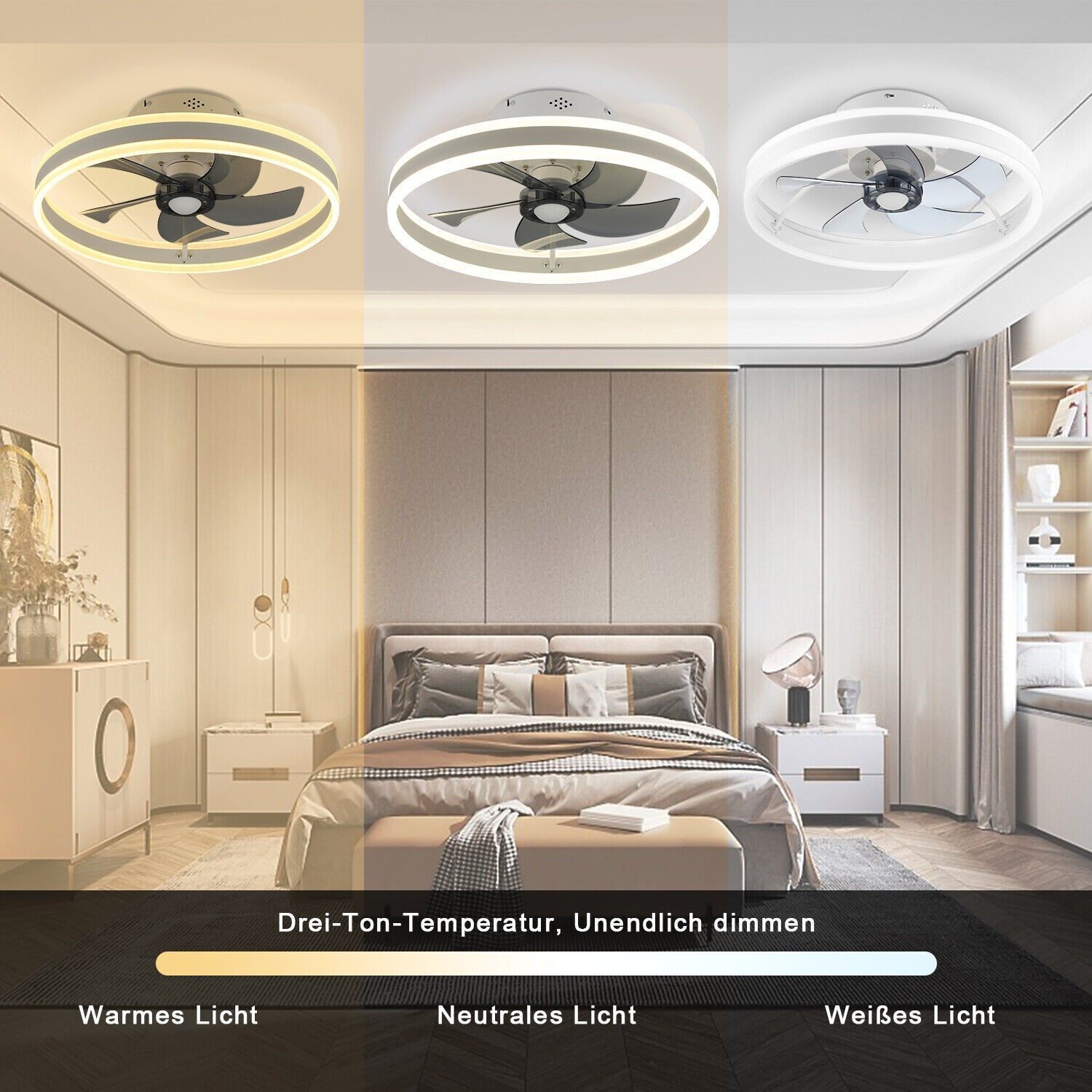 WILGOON Deckenventilator 36W Ventilator Deckenleuchte, 6 Geschwindigkeiten, Mit Fernbedienung, Ventilatorlicht Für Wohnzimmer Schlafzimmer Esszimmer