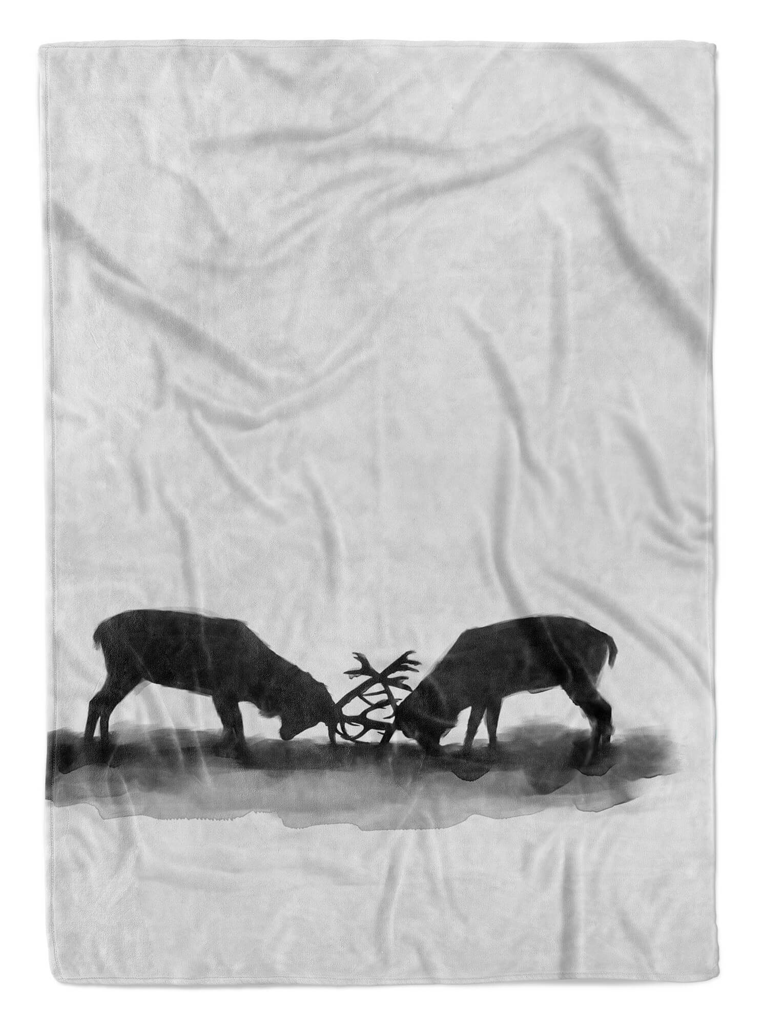 (1-St), Grau Art Kuscheldecke Baumwolle-Polyester-Mix Handtuch Hirsche Motiv, Strandhandtuch Handtücher Handtuch Saunatuch Sinus