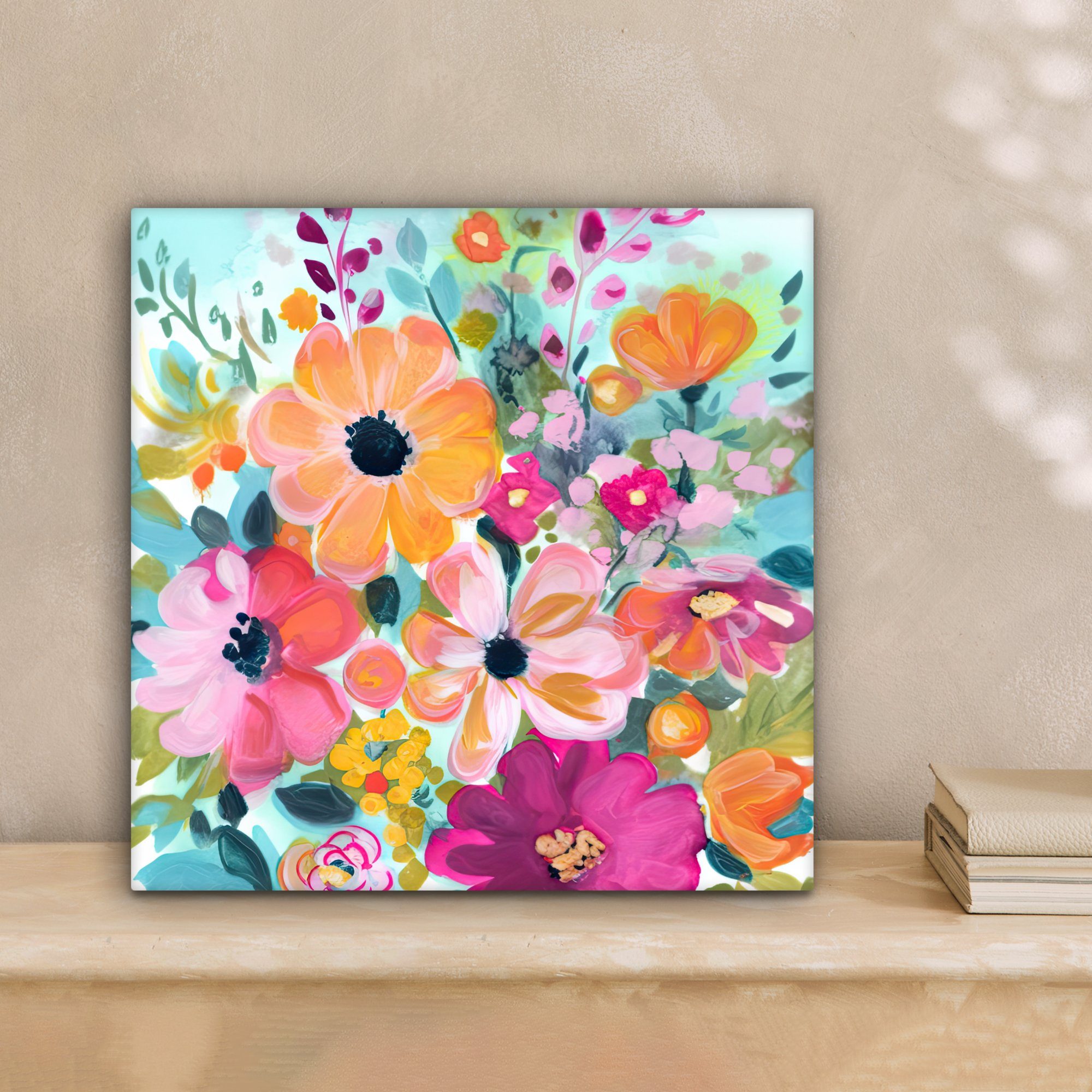 OneMillionCanvasses® Leinwandbild Blumen - Malerei - Natur - Botanisch, Fotodruck (1 St), Wandbild, Deko Schlafzimmer Wohnzimmer Flur 20x20 cm