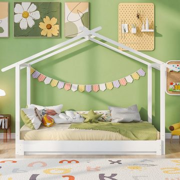 OKWISH Kinderbett Hausbett für Jungen & Mädchen Massivholz (90 /180 x 190cm ohne Matratze), Bodenbett für Kinder, Einfach zu montieren