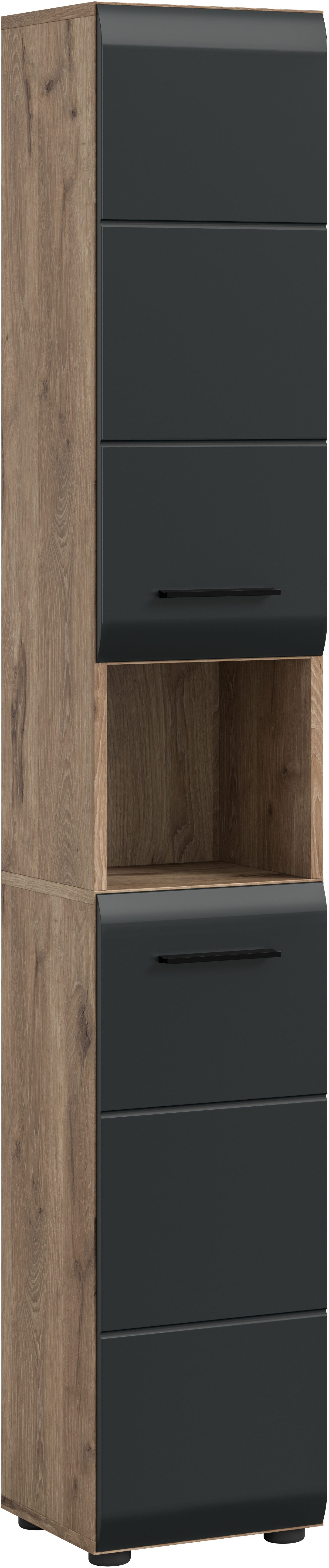 welltime Stauraumschrank FLORENZ, Höhe 185cm, 2 Türen, 7 Fächer, 4 Einlegeböden (1-St., TOPSELLER) Florenz, Badschrank Hoch Nox Oak NB, 185 cm Höhe