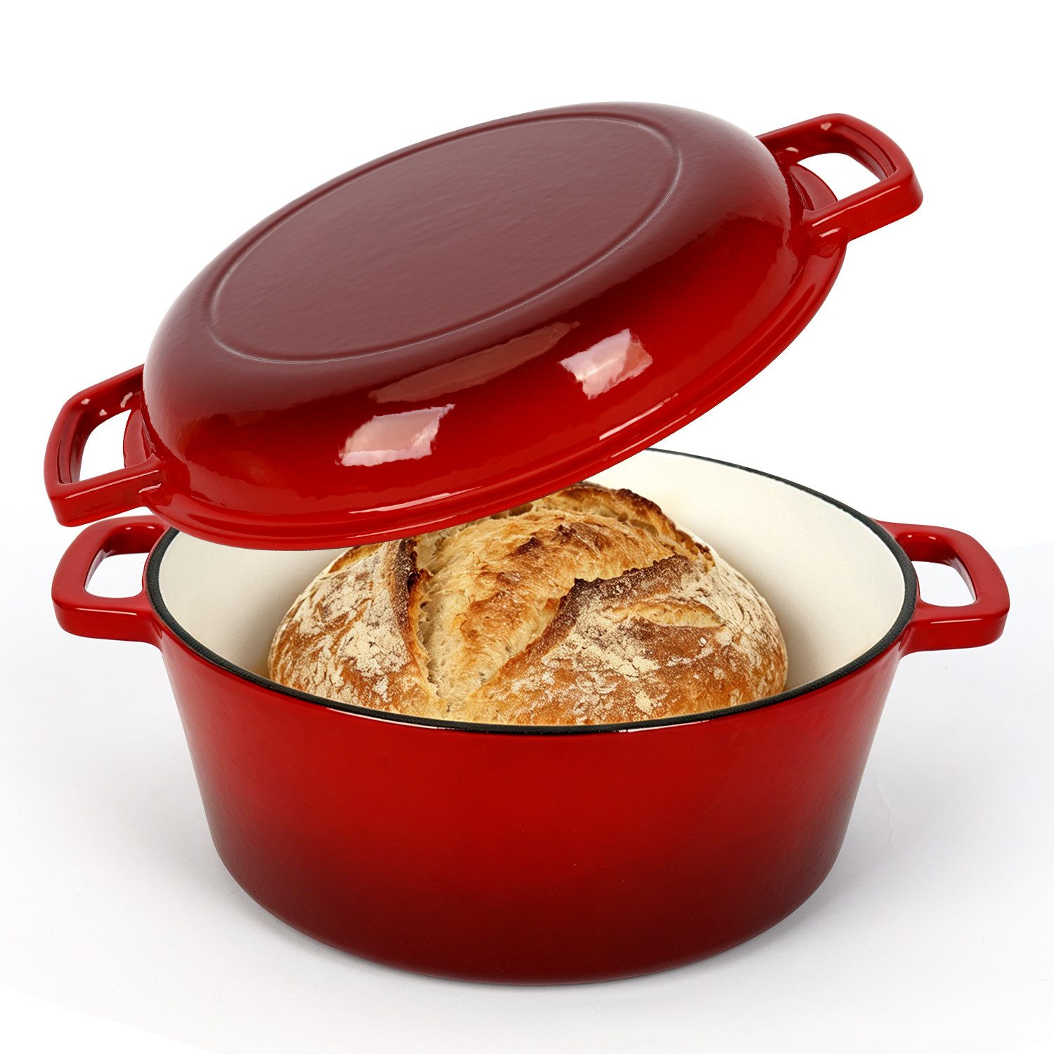 Schmortopf Emaillierter Gusseisen Topf 26cm Dutch Oven 2-in-1 Brotbacktopf