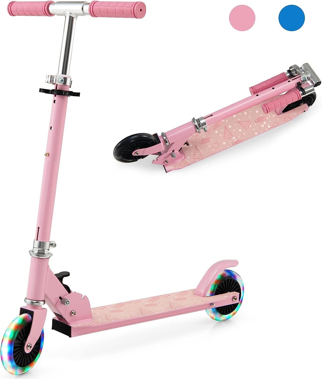 KOMFOTTEU Scooter rosa LED-Räder, & Cityroller, klappbar höhenverstellbar