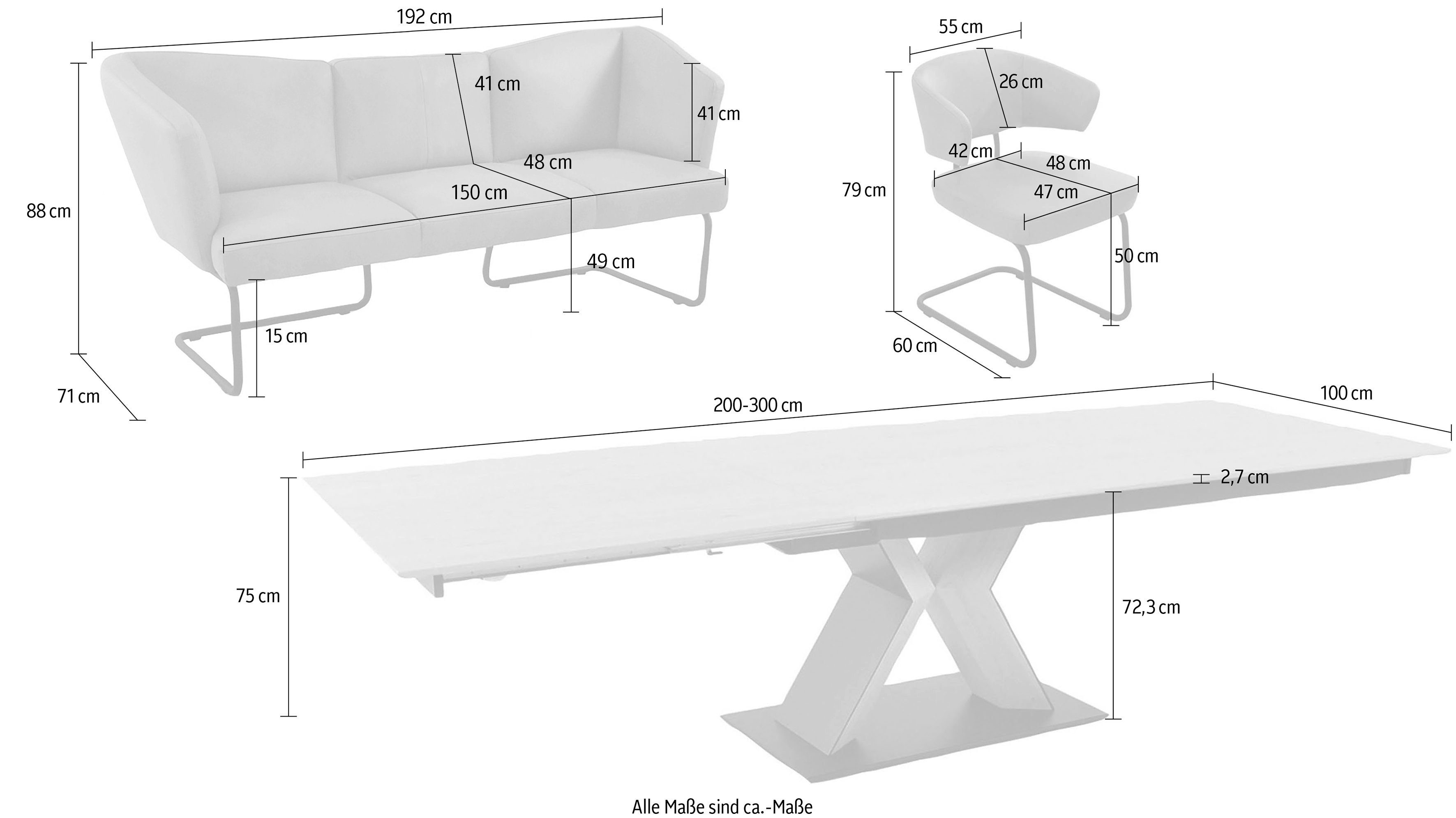 K+W Komfort & Wohnen Freischwinger (6-tlg), und 4 Mikkado ein Funktionsesstisch Tube, Essgruppe