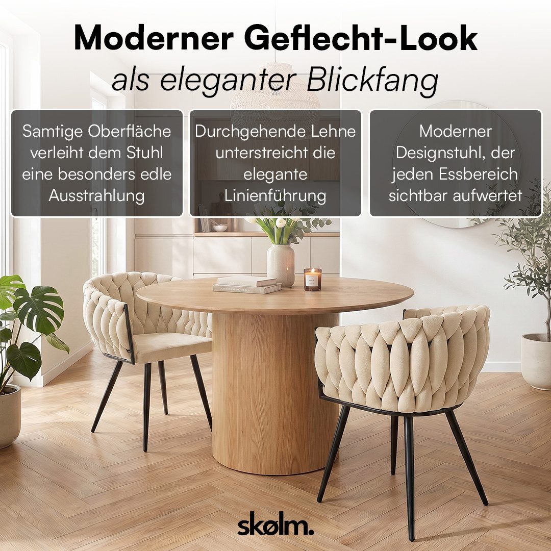 skølm Esszimmerstuhl & Drehstuhl Sudri mit Samtbezug gepolstert (2er Set, creme beige, Metallgestell, 2 St), Armlehnenstühle in Flecht-Look, verfügbar als 4er/6 – Bild 2 von 5