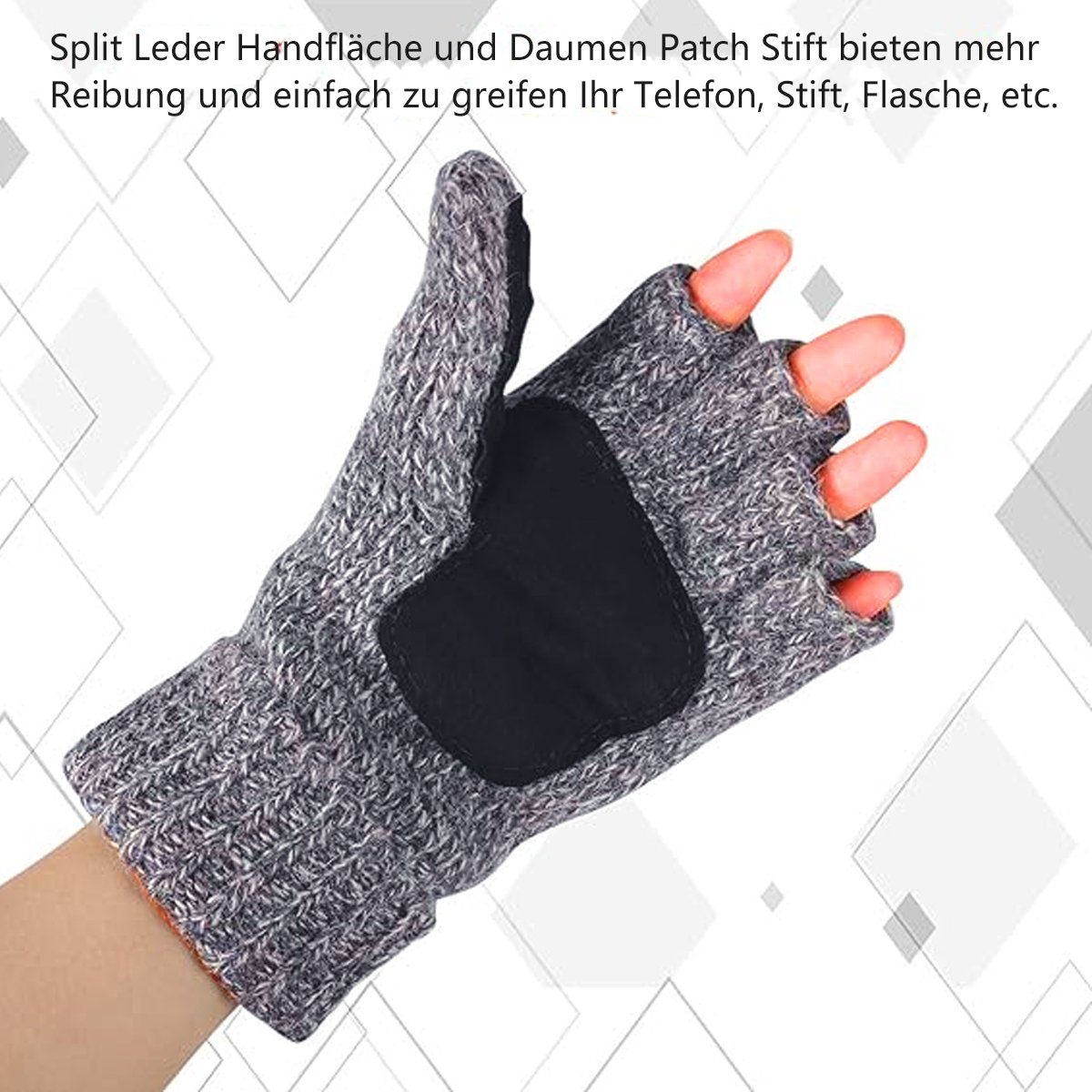 Warme Strickhandschuhe Winterhandschuh,für Jormftte Radfahren,Angeln Fingerhandschuhe,Fingerlos Hellgrau