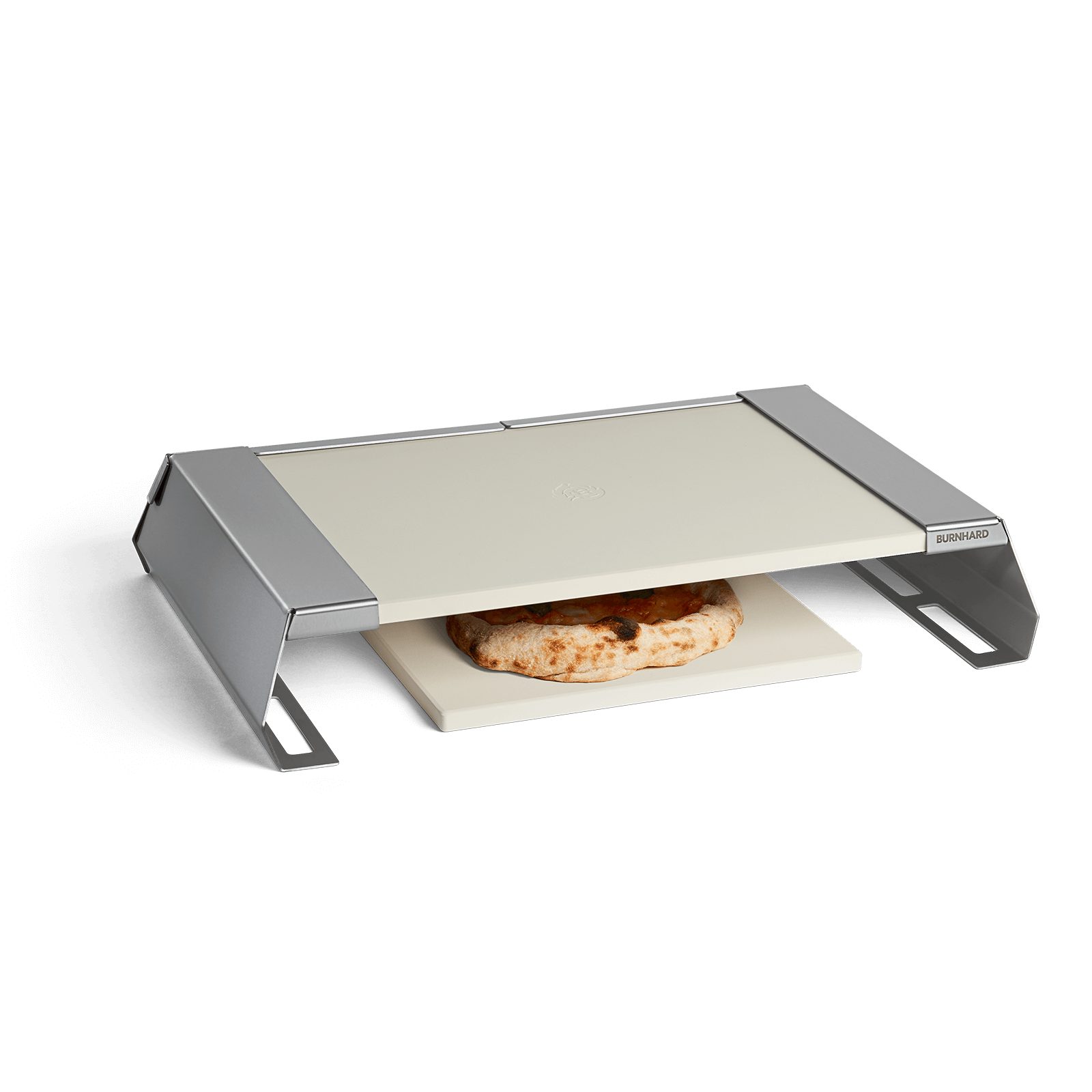 BURNHARD Pizzaofen-Grillaufsatz, Edelstahl & Cordierit, Pizzacover für Gasgrills mit 2 Cordierit-Pizzasteinen, Pizzahaube