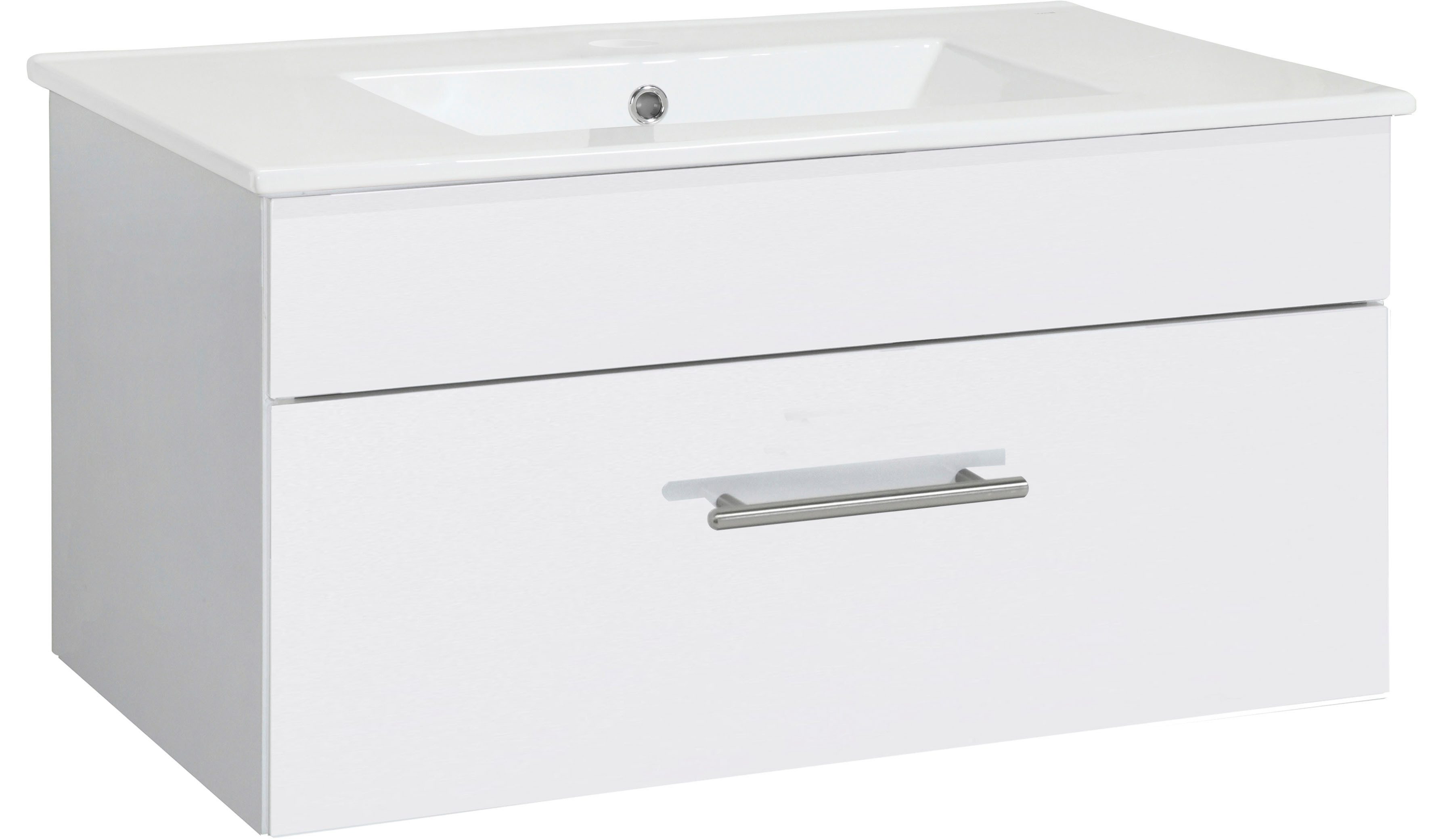 welltime Waschtisch Trento Light, 80 cm, Keramik-Auflagebecken, 1 feste Blende und 1 Auszug