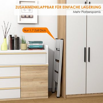 TLGREEN Klapptritt aus Aluminium Trittleiter 2/3/4-Stufen-Leiter Rutschfeste Trittfläche (Tragbare Leiter für Zuhause leichte Leiter), Belastbar Bis zu 150 kg Verwendet in Küche Zuhause Büro (Silber)