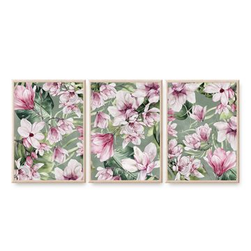 homestyle-accessoires Poster Bilder Bilderset Wandbilder MAGNOLIEN PINK ROSE 3er Set Print, Ohne Bilderrahmen