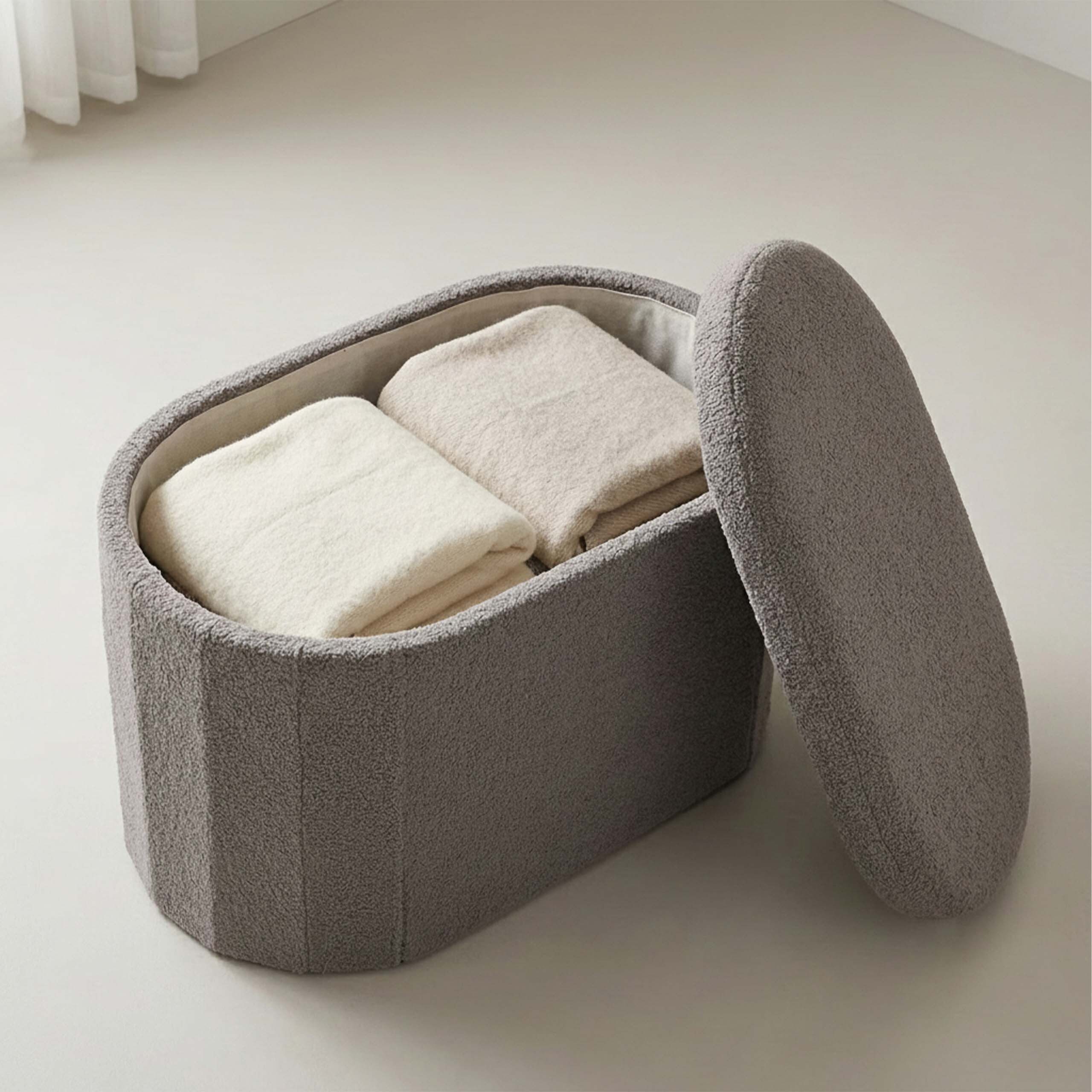 relaxdays Sitztruhe Sitzbank aus Teddystoff (1-St), Dunkelgrau – Bild 5 von 5