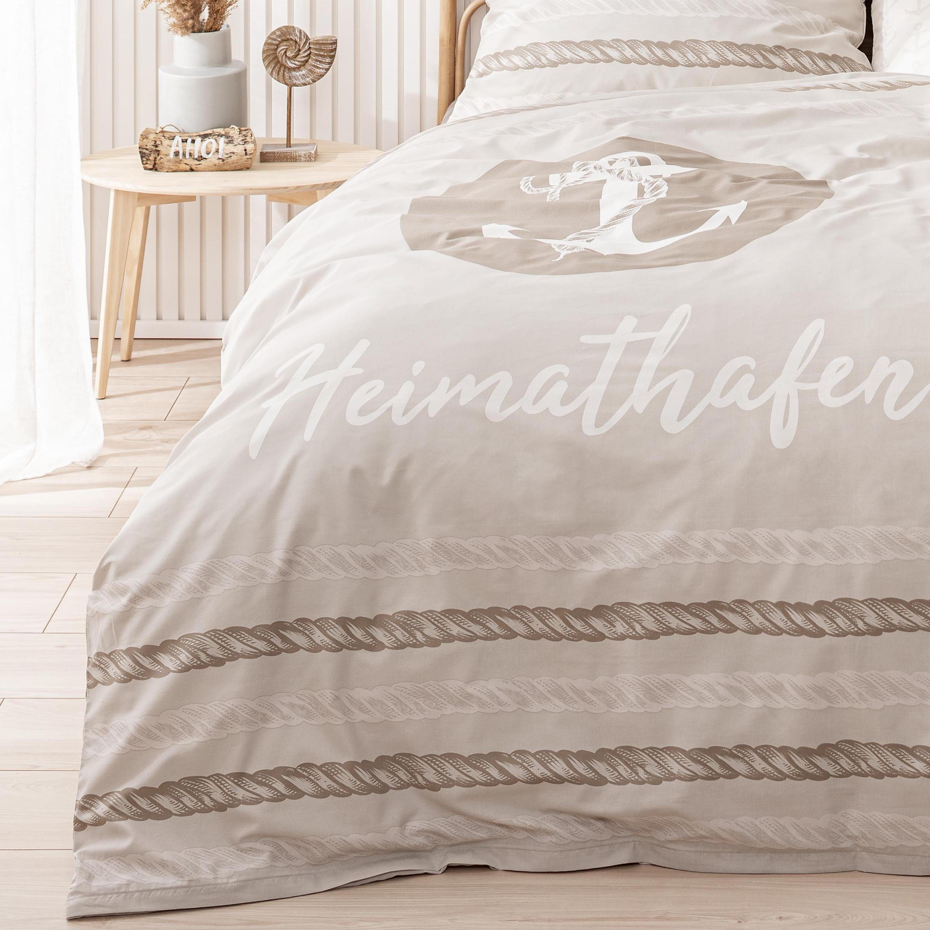 MTOnlinehandel Bettwäsche Heimathafen Anker, 100 % Baumwolle, Renforcé, 2 teilig, Traumhelden Anker Bettwäsche-Set, ideal als Partnerbettwäsche