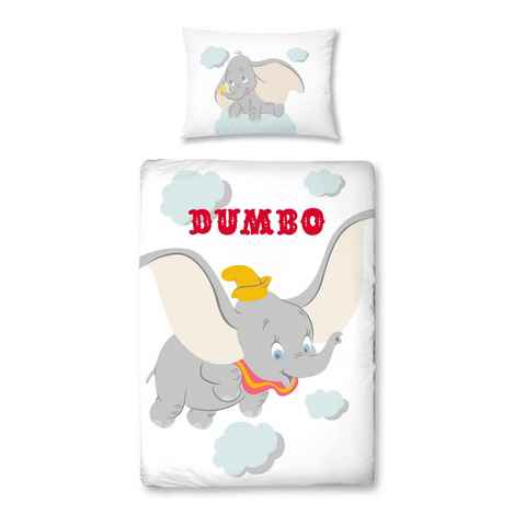 Babybettwäsche Dumbo 100x135 + 40x60 cm, 100 % Baumwolle, MTOnlinehandel, Renforcé, 2 teilig, Disney's Dumbo Elefant Kinderbettwäsche