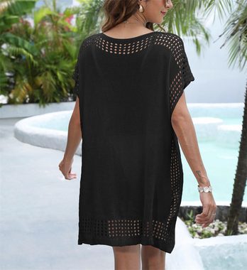 AFAZ New Trading UG Strandkleid Damen Gestrickte Strandkleid Sommer Kurz Knielang Bikini Cover Up V-Ausschnitt Sexy Beachwear Cutout Crochet Cover Ups