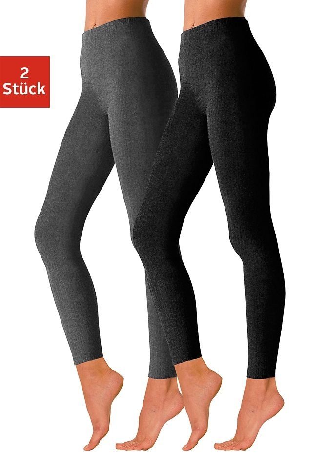 [Super günstig ☆ Auf 8 Tage begrenzt] Rogo Strickleggings (Packung, 2-tlg) mit schwarz Oberfläche glatter anthrazit-meliert