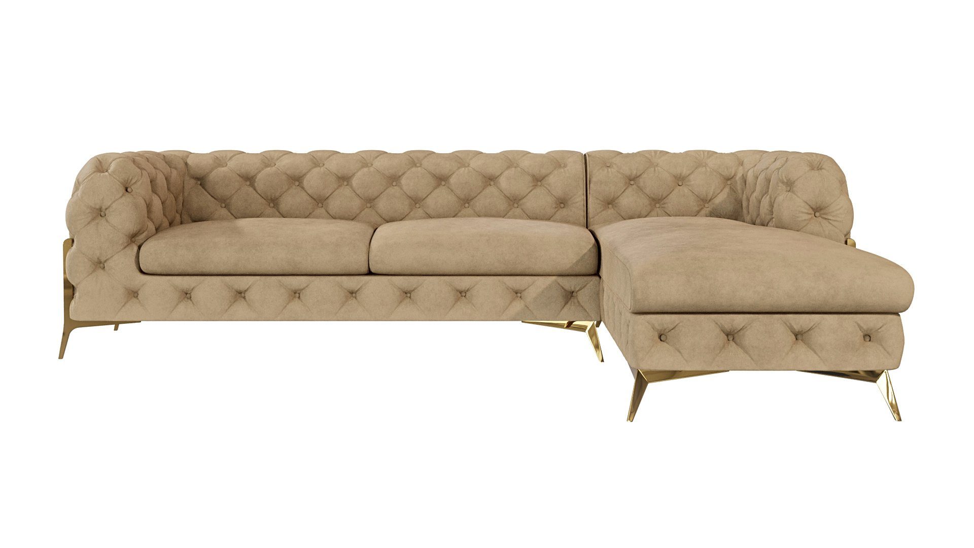 S-Style Möbel Ecksofa mit mit mane links Metall Chesterfield Goldene Füßen, oder Beige Ashley mane bestellbar, Wellenfederung mit rechts