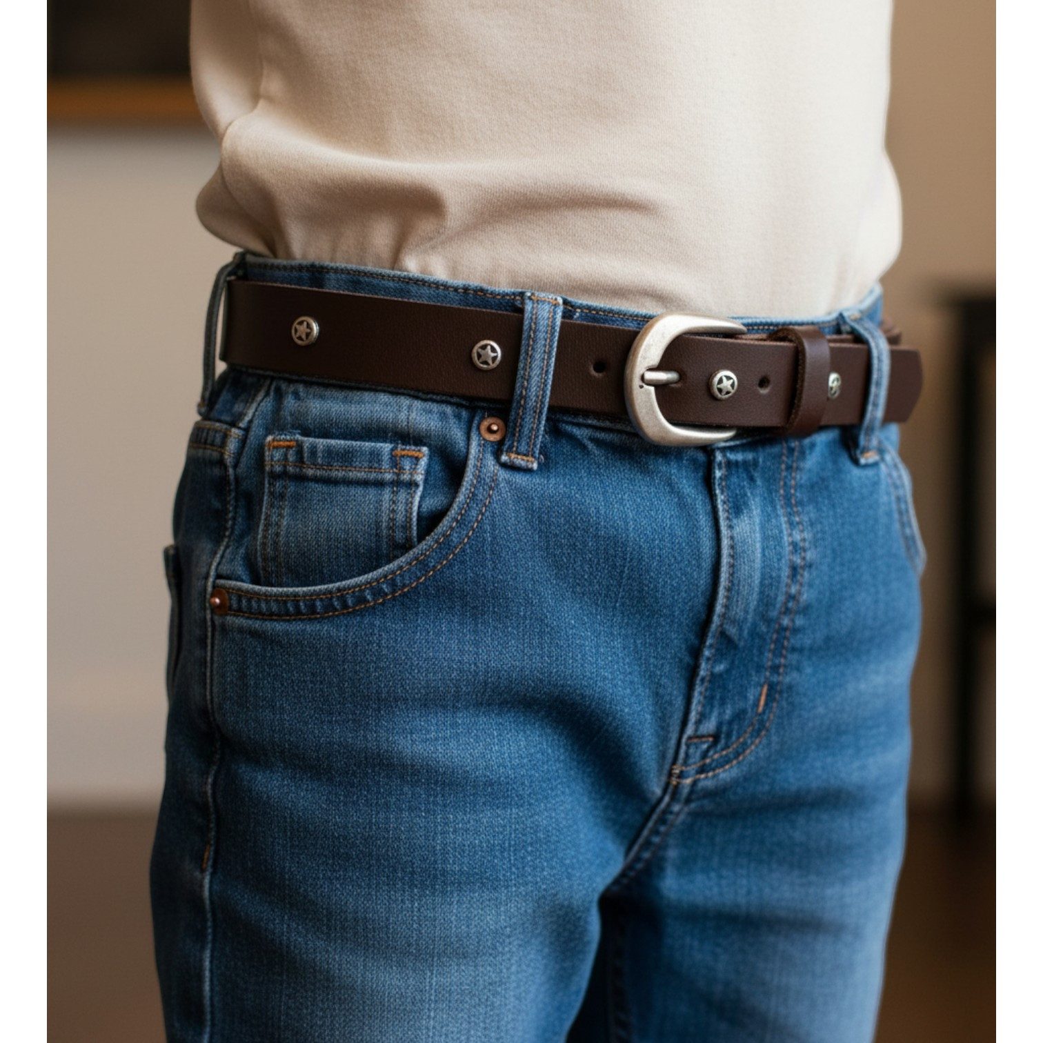 FRONHOFER Ledergürtel Kinder Rindleder schmal (1-St) Stern-Nieten, für Jeans